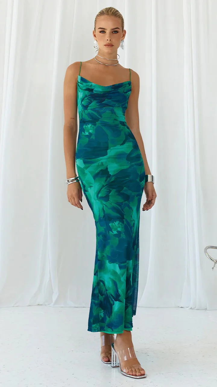 Kapri Maxi Slip Dress - Green Floral