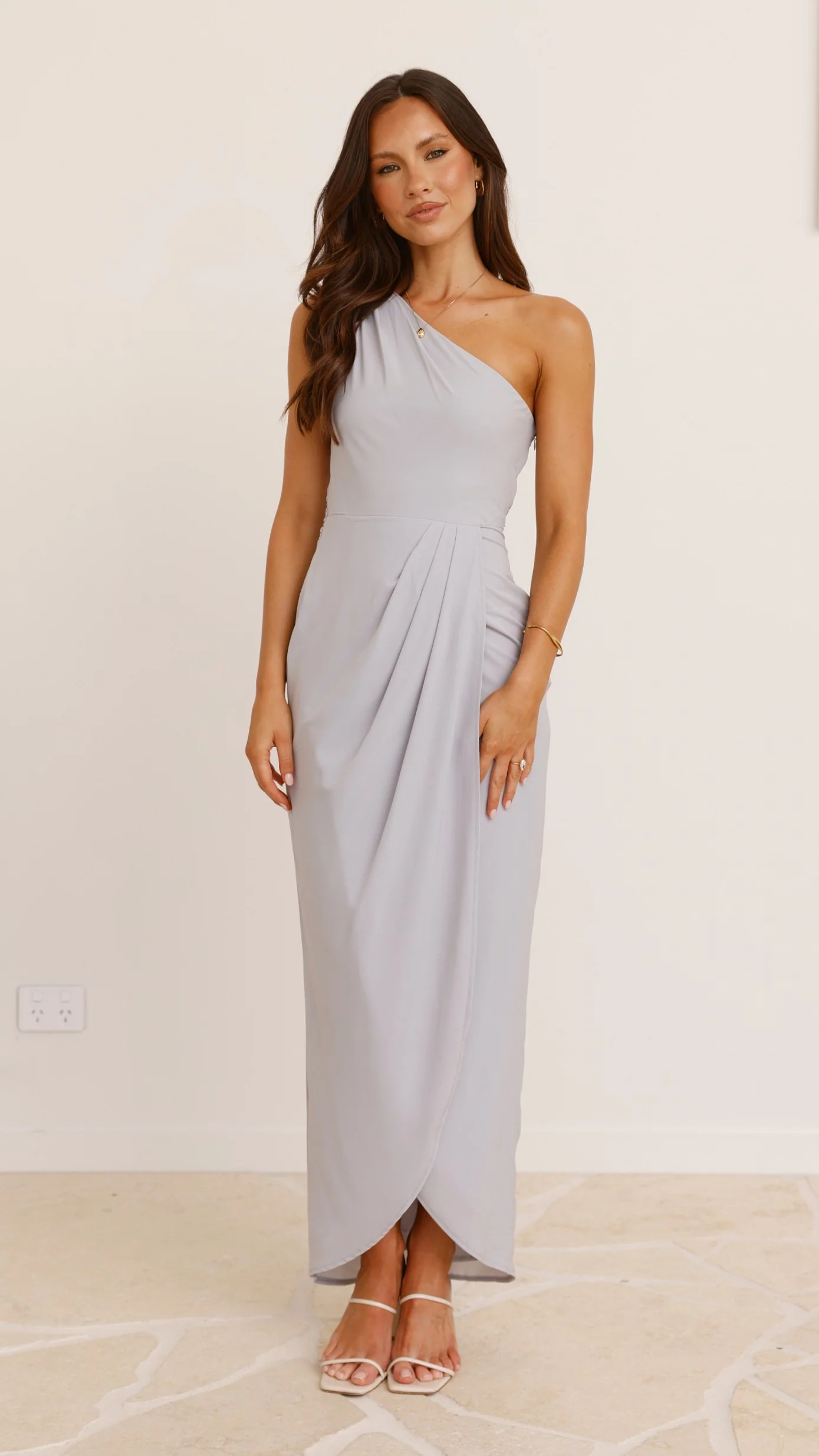 Clara One Shoulder Maxi Dress - Silver
