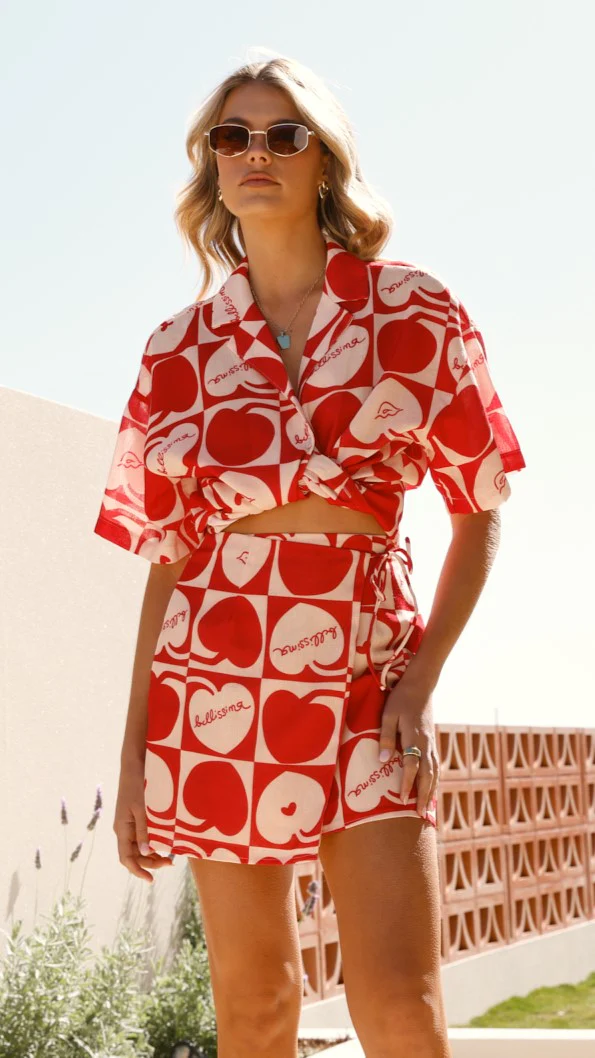 Abilene Wrap Mini Skirt - Red / White