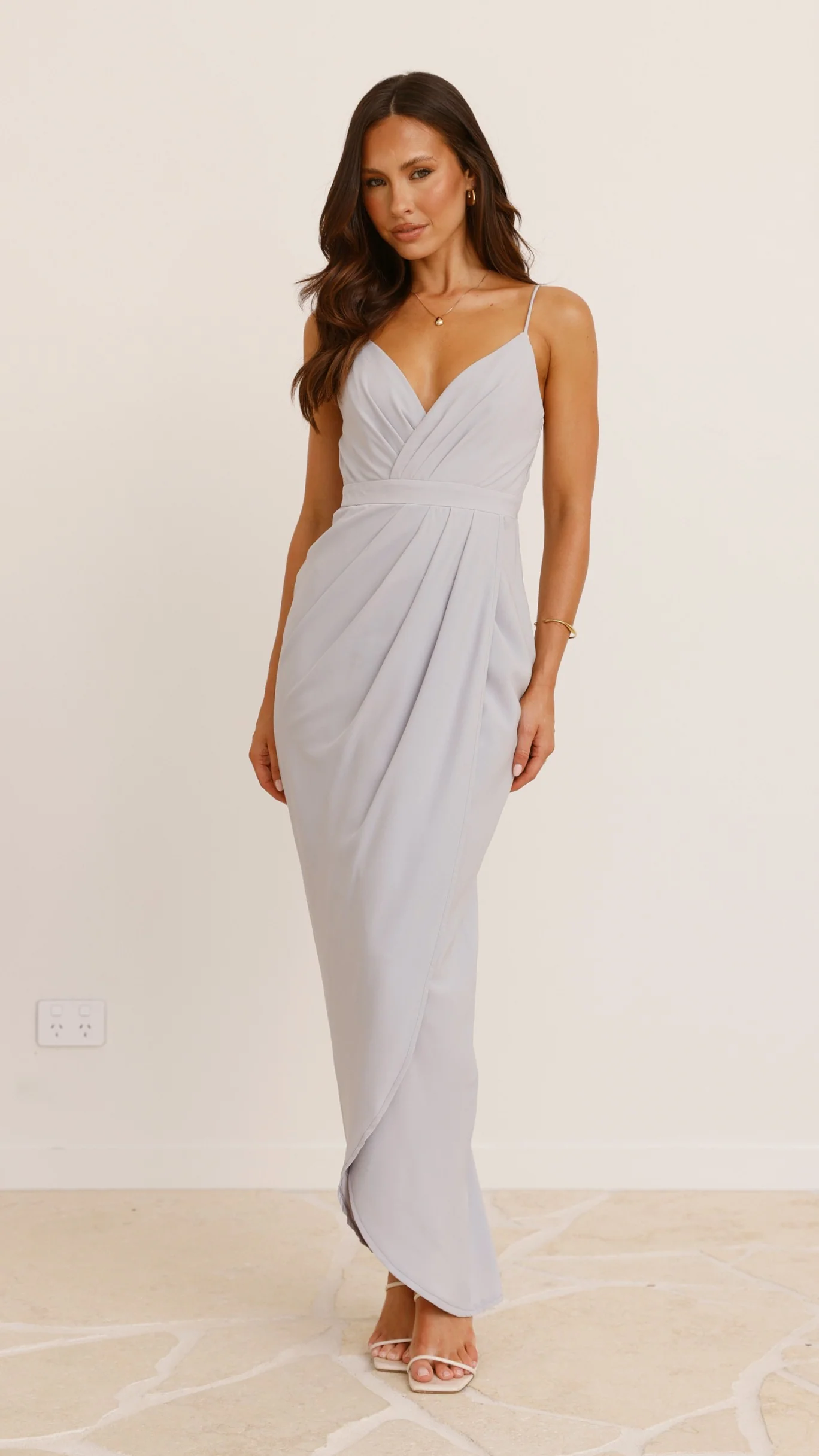 Charlotte Draped Maxi Dress - Silver