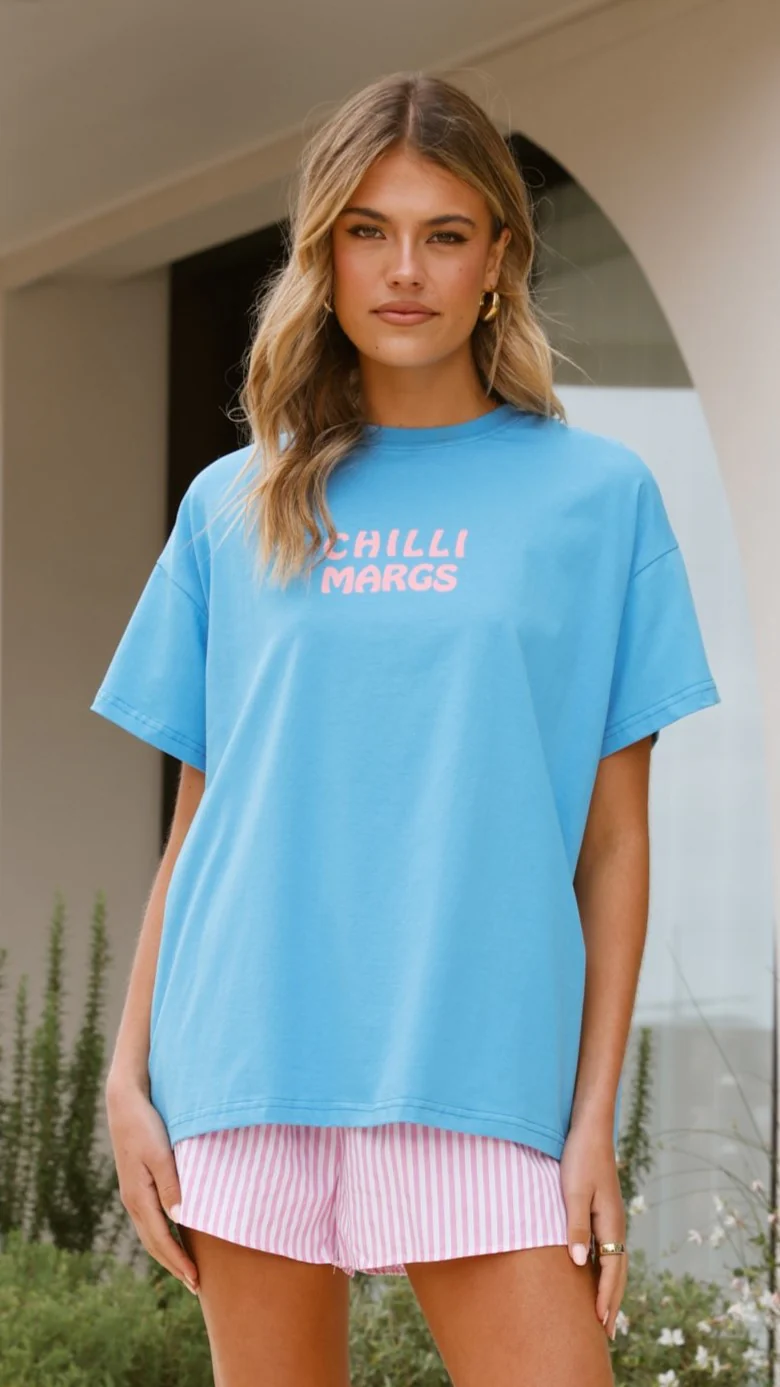 Chilli Margs Top and Shorts Set - Blue/Pink Stripe