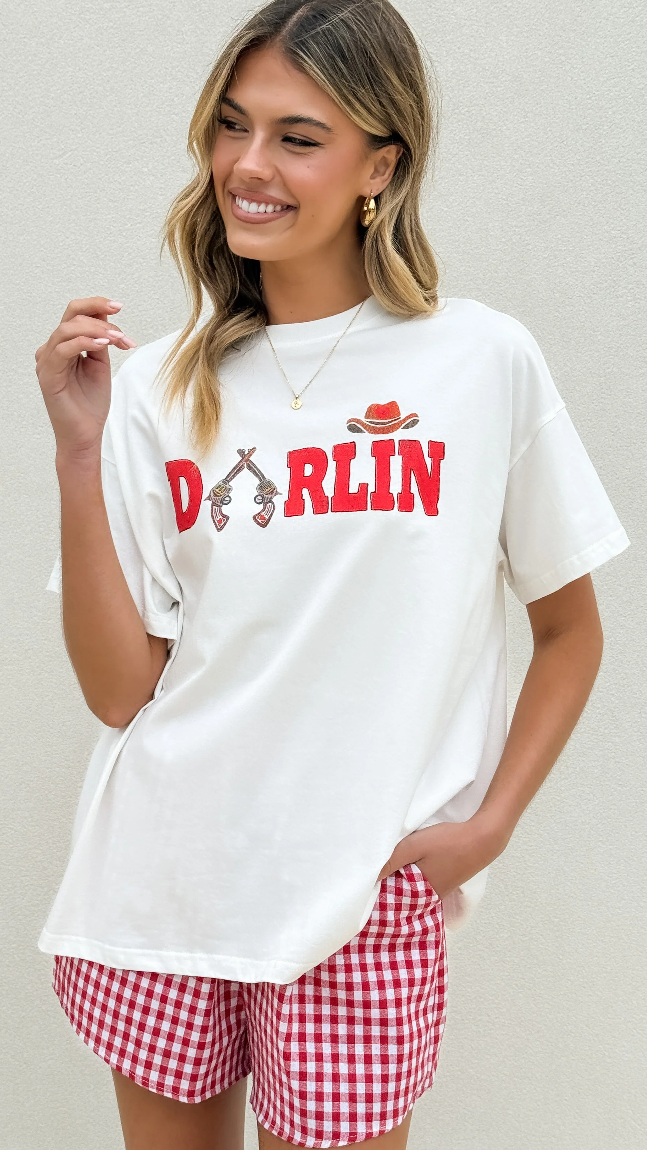 Darlin Top & Shorts Set - White/Red Gingham
