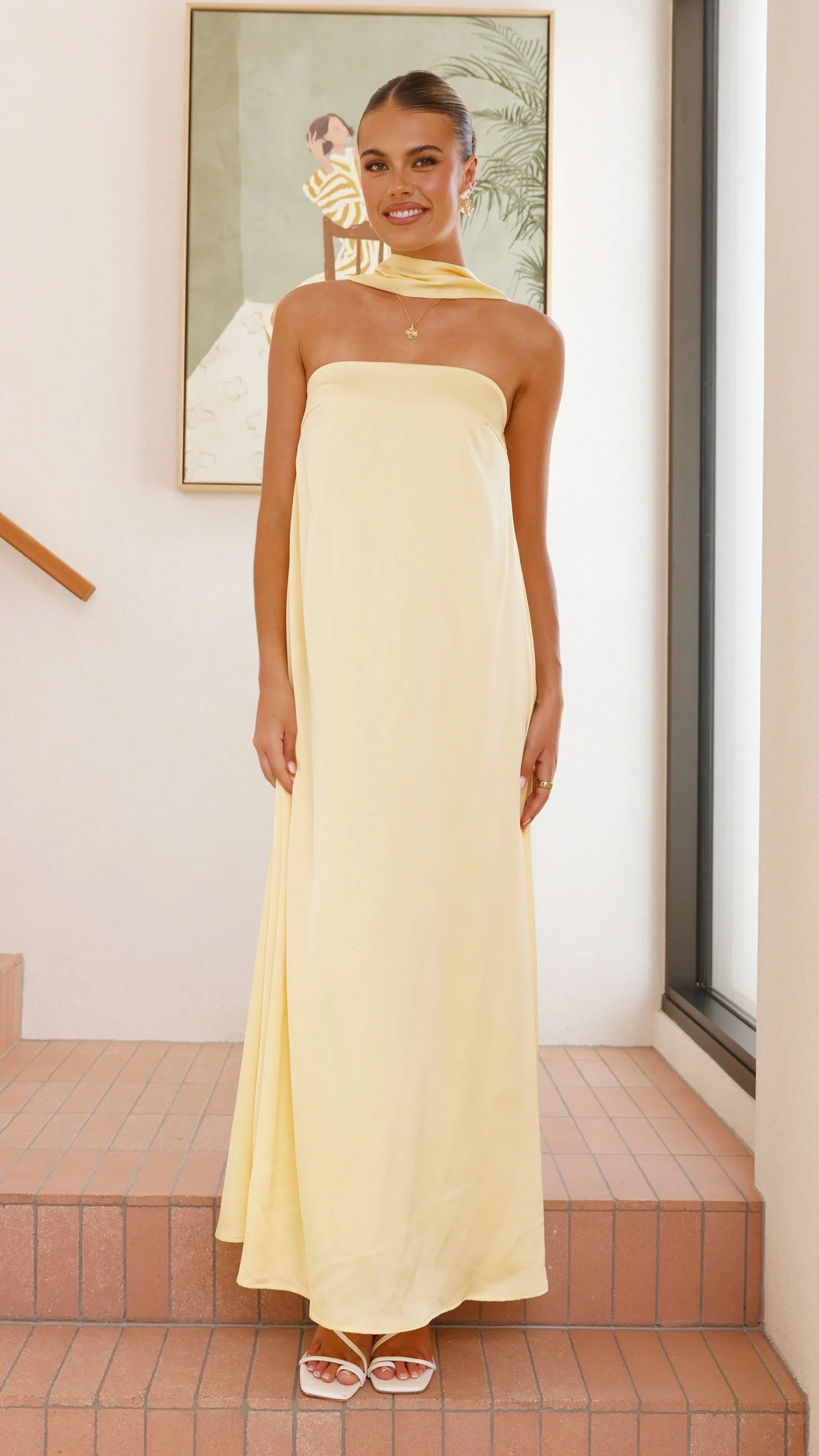 Caitie Strapless Scarf Maxi Dress - Yellow