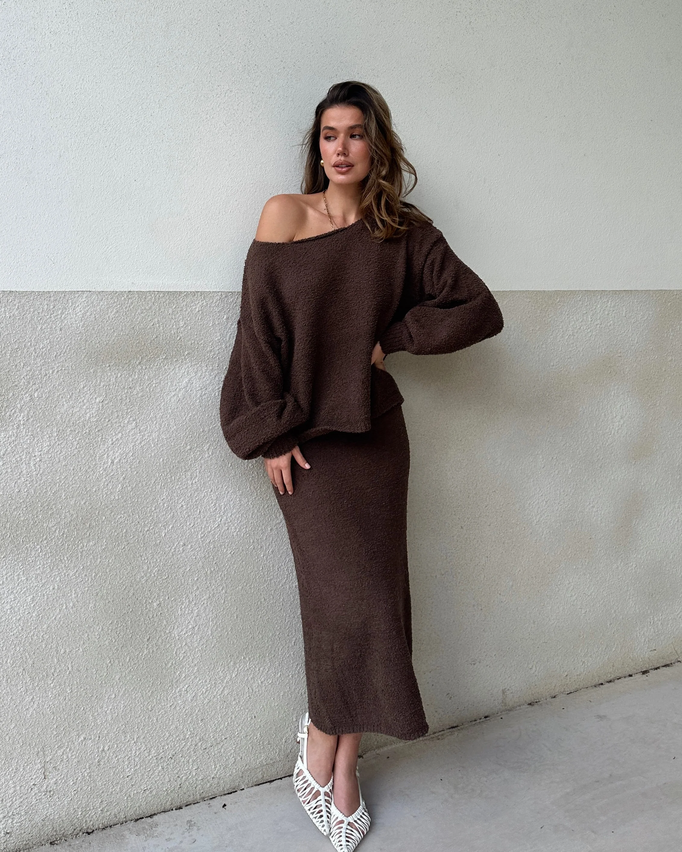 Cohen Knit Midi Skirt - Chocolate
