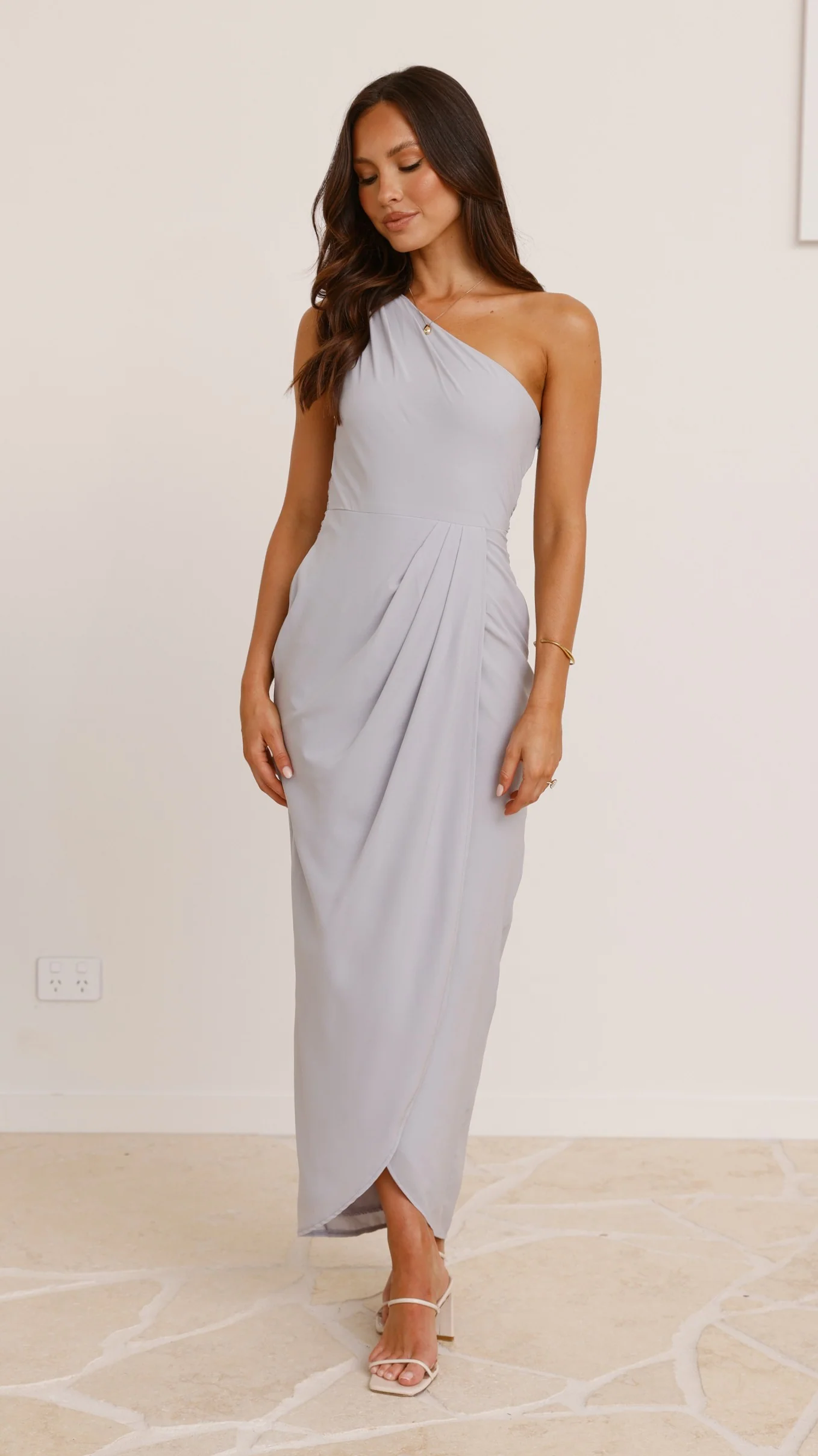 Clara One Shoulder Maxi Dress - Silver
