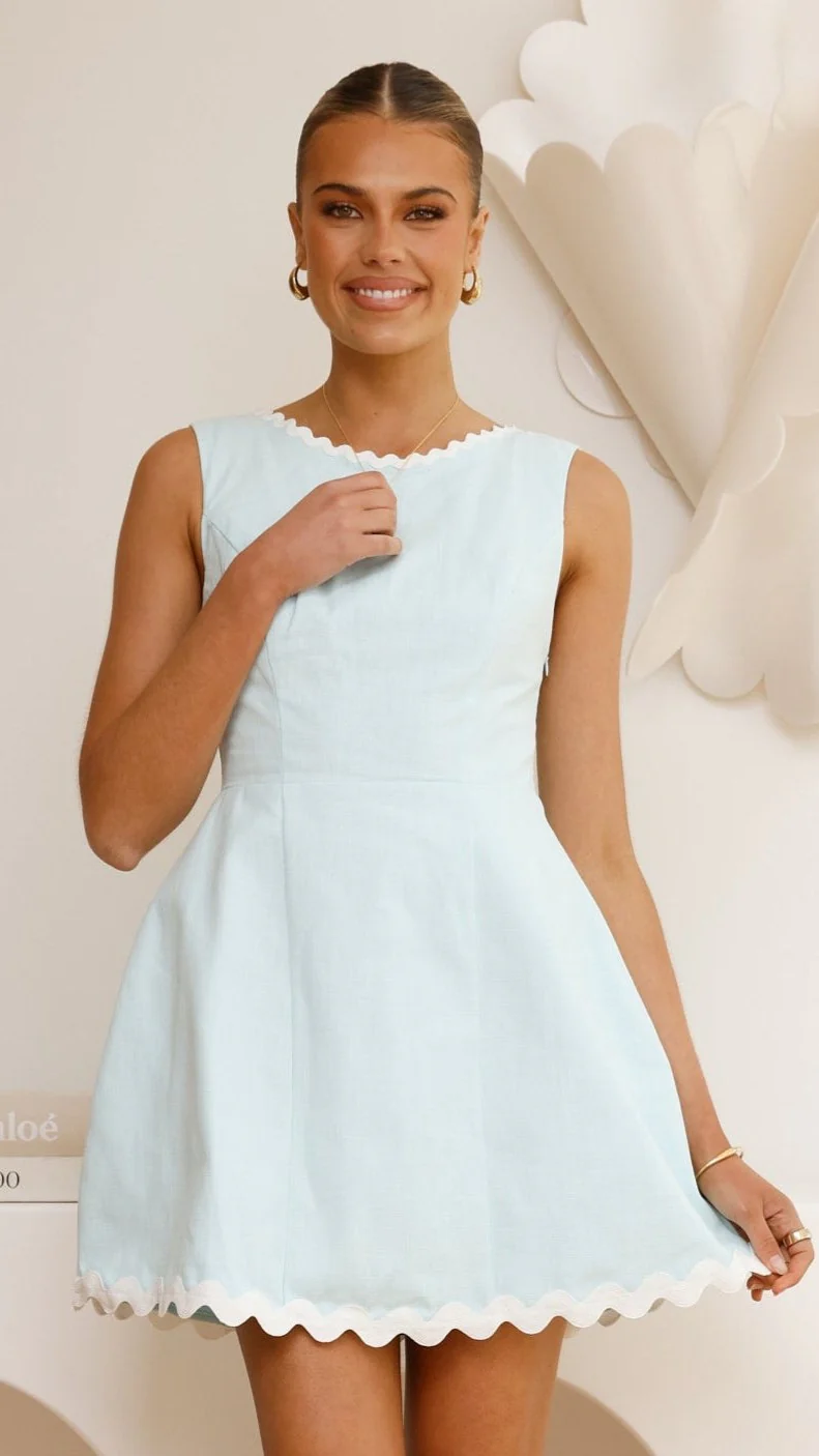 Aceline Mini Dress - Blue/White
