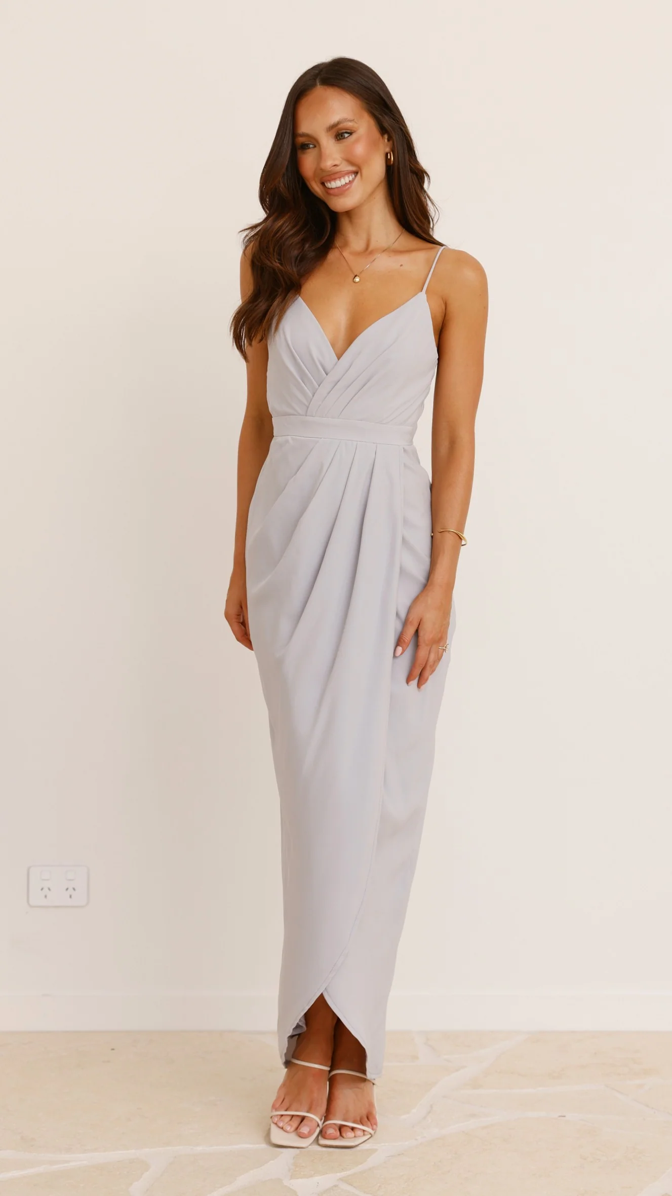Charlotte Draped Maxi Dress - Silver