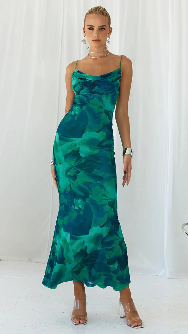 Kapri Maxi Slip Dress - Green Floral