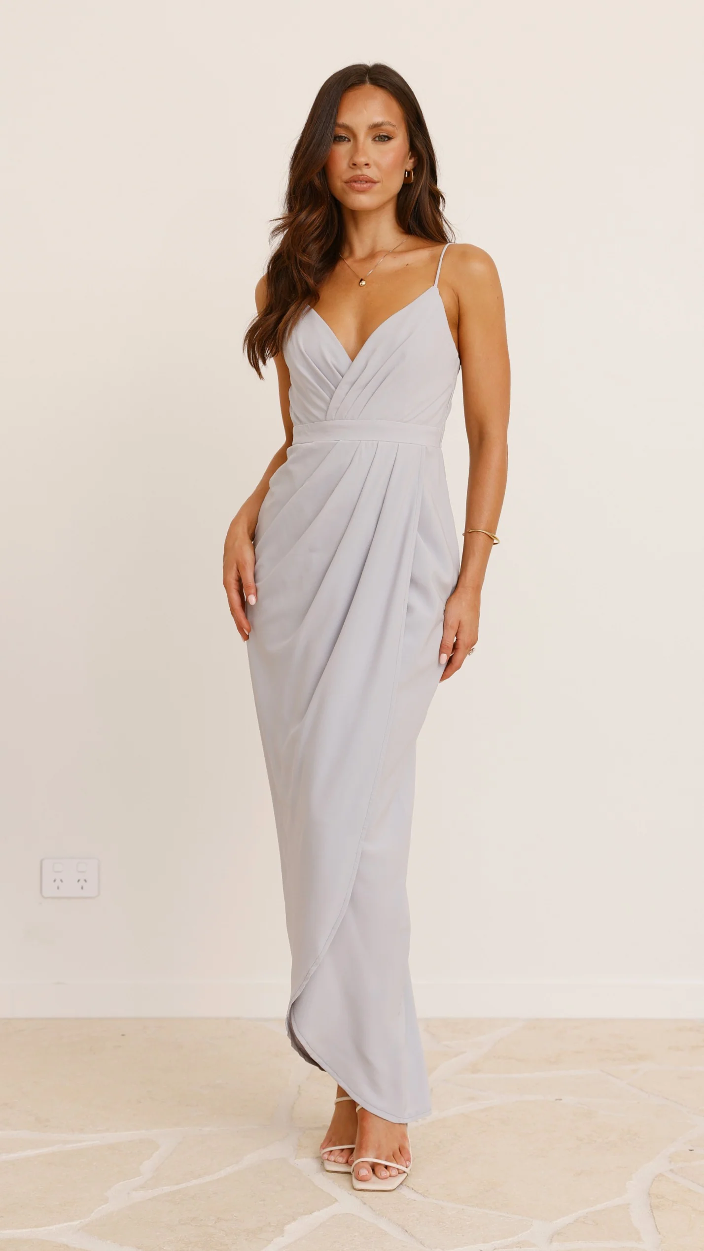 Charlotte Draped Maxi Dress - Silver