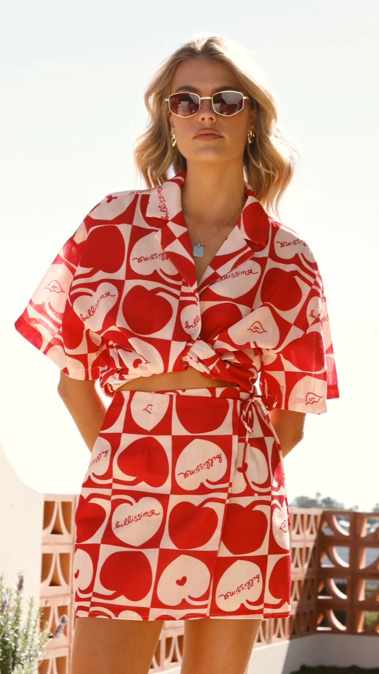 Abilene Wrap Mini Skirt - Red / White