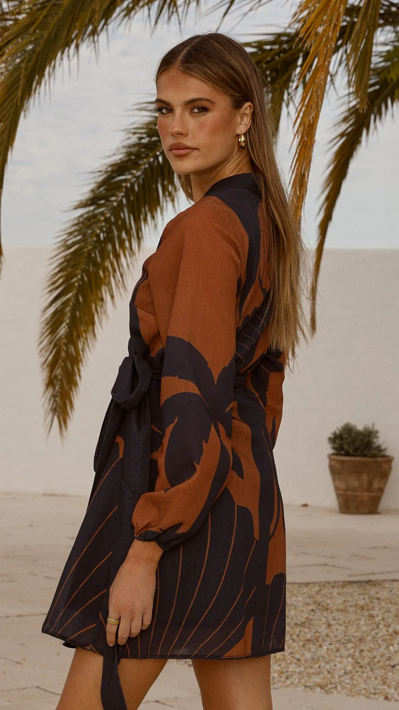 Cassidy Long Sleeve Mini Dress - Coco/Navy