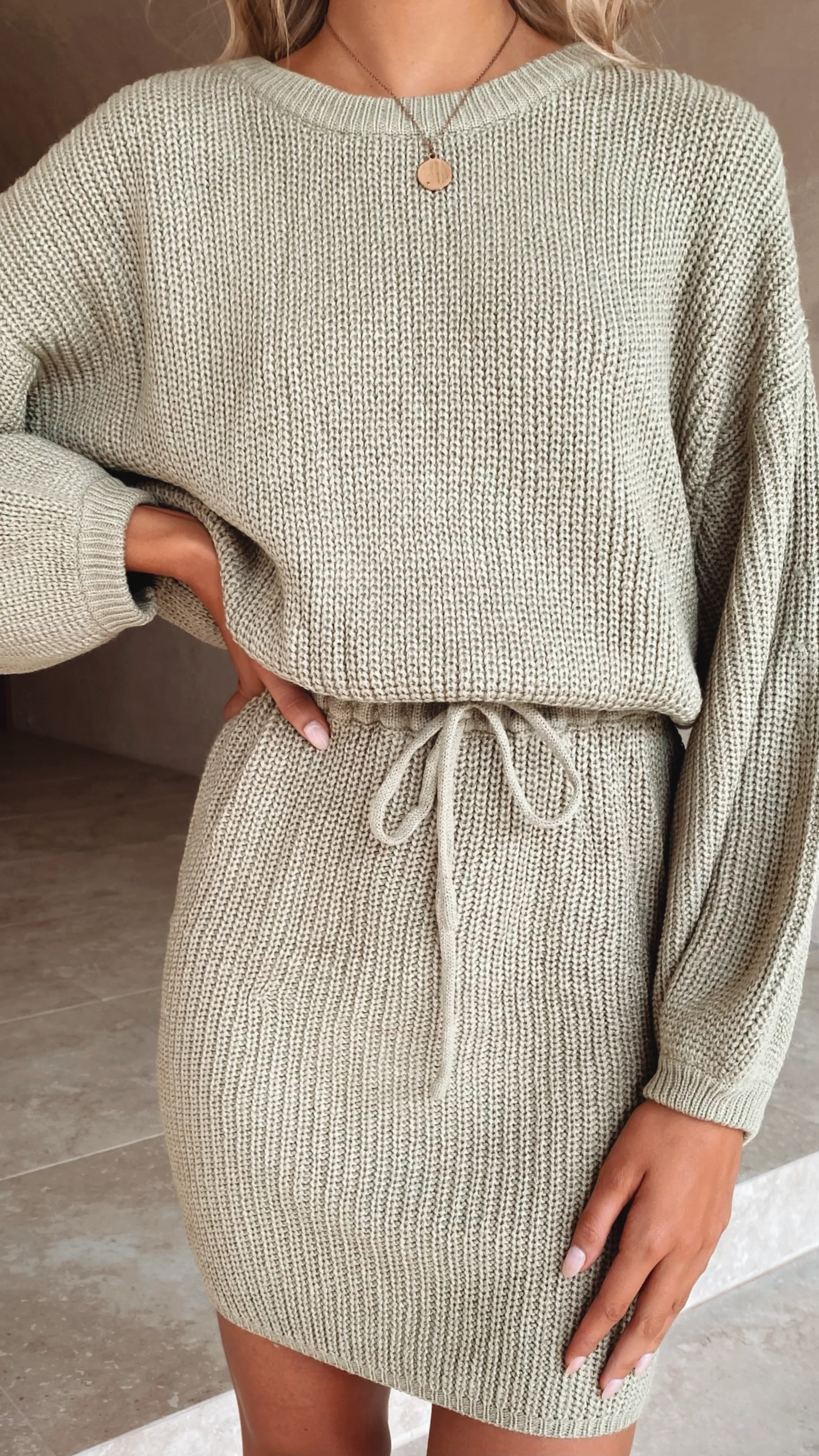 Feya Knit Mini Dress - Olive