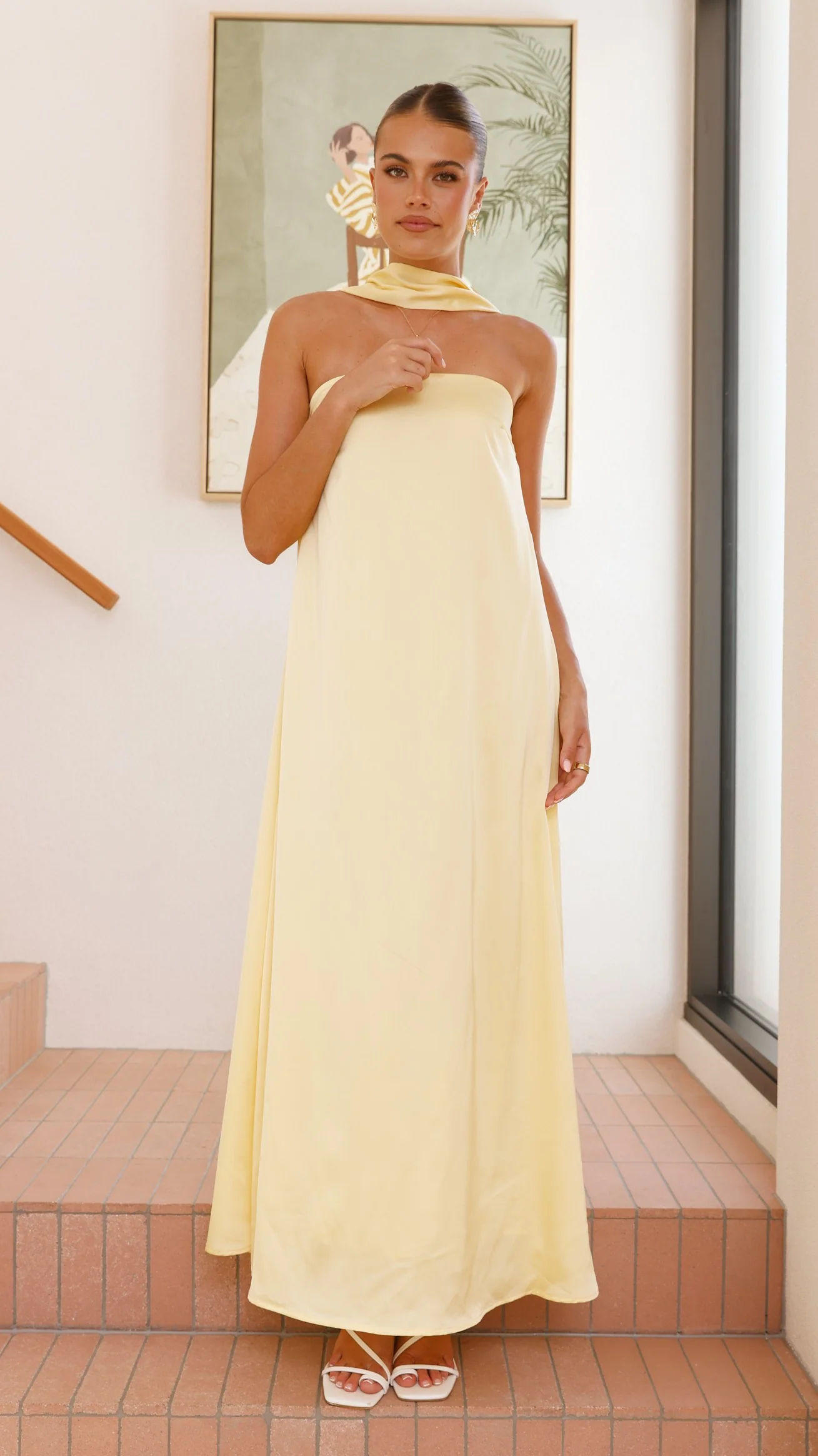 Caitie Strapless Scarf Maxi Dress - Yellow