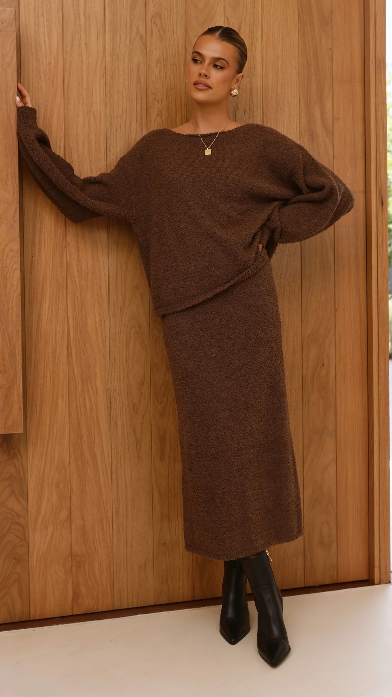 Cohen Knit Midi Skirt - Chocolate