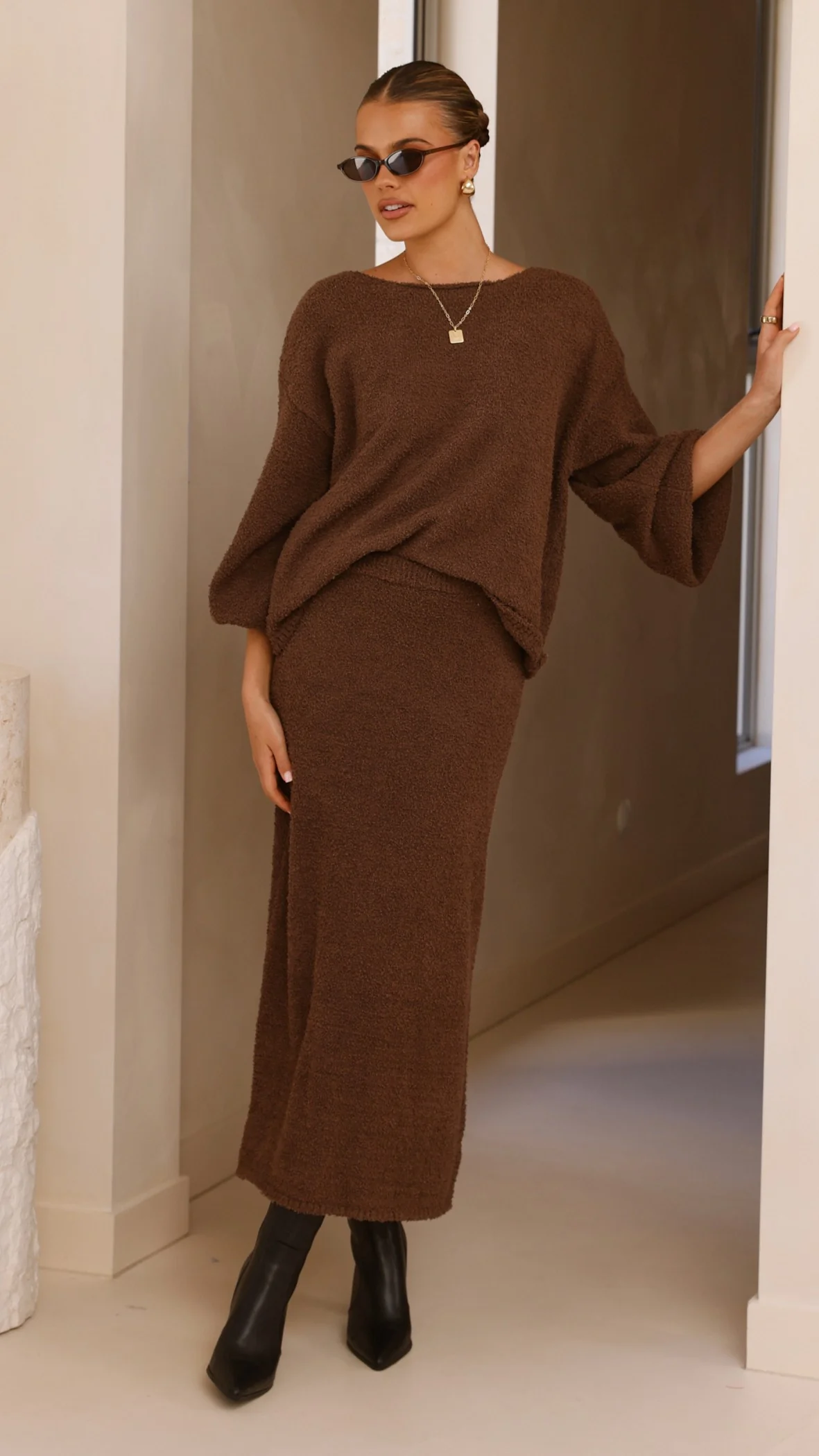 Cohen Knit Midi Skirt - Chocolate
