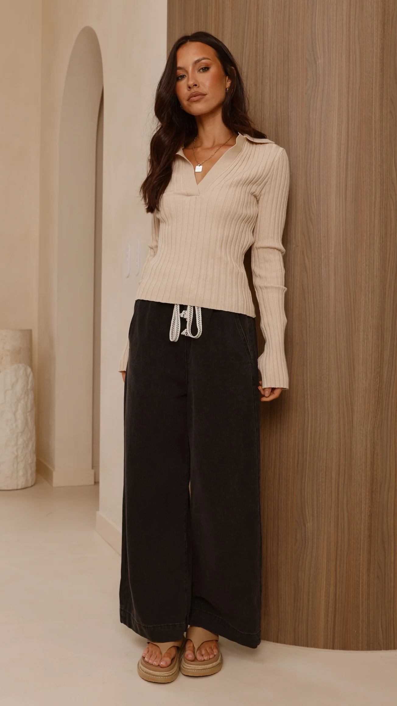 Corbin Collared Knit Top - Natural