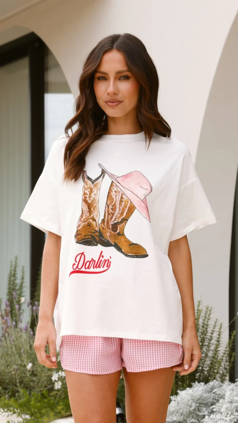 Darlin Top & Shorts Set - White/Pink