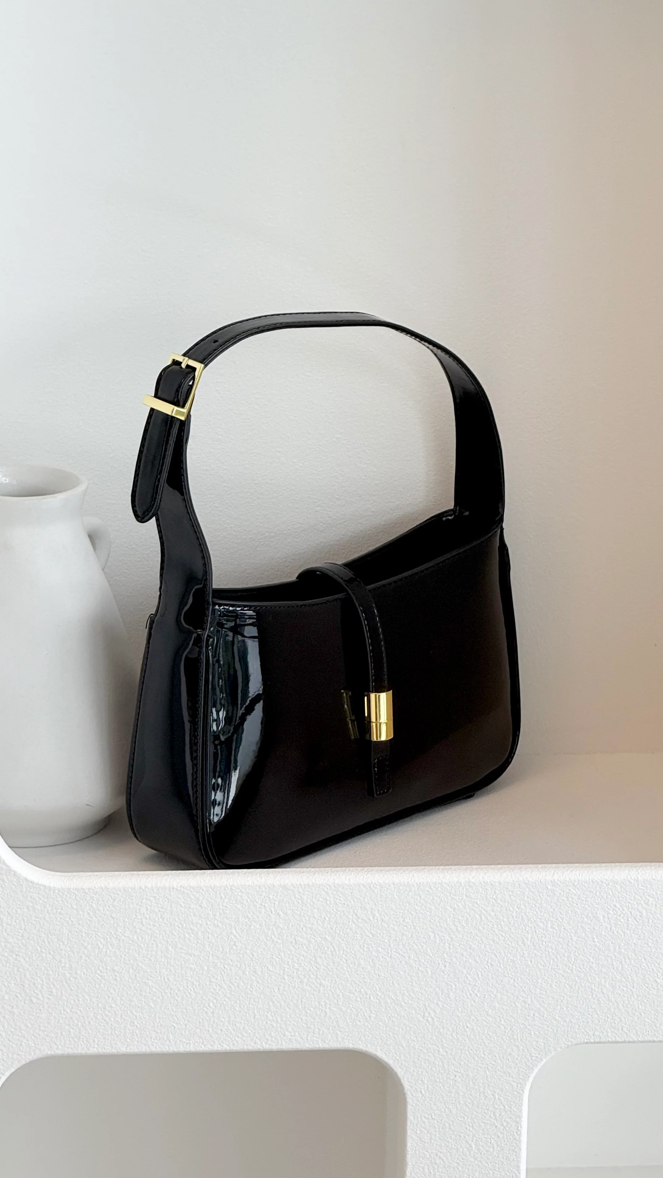 Clara Shoulder Bag - Black Patent