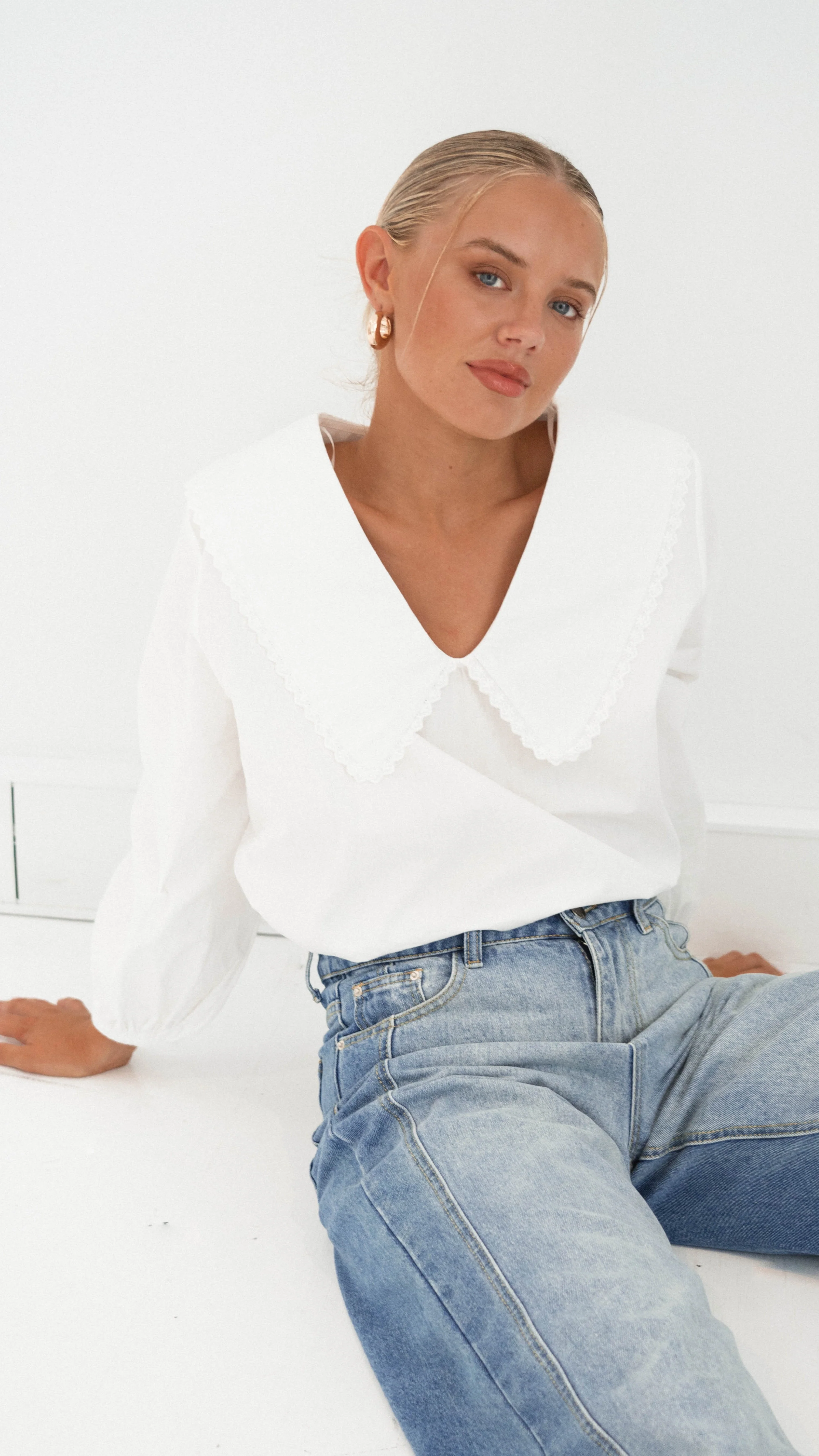 Blaire Collared Top - White