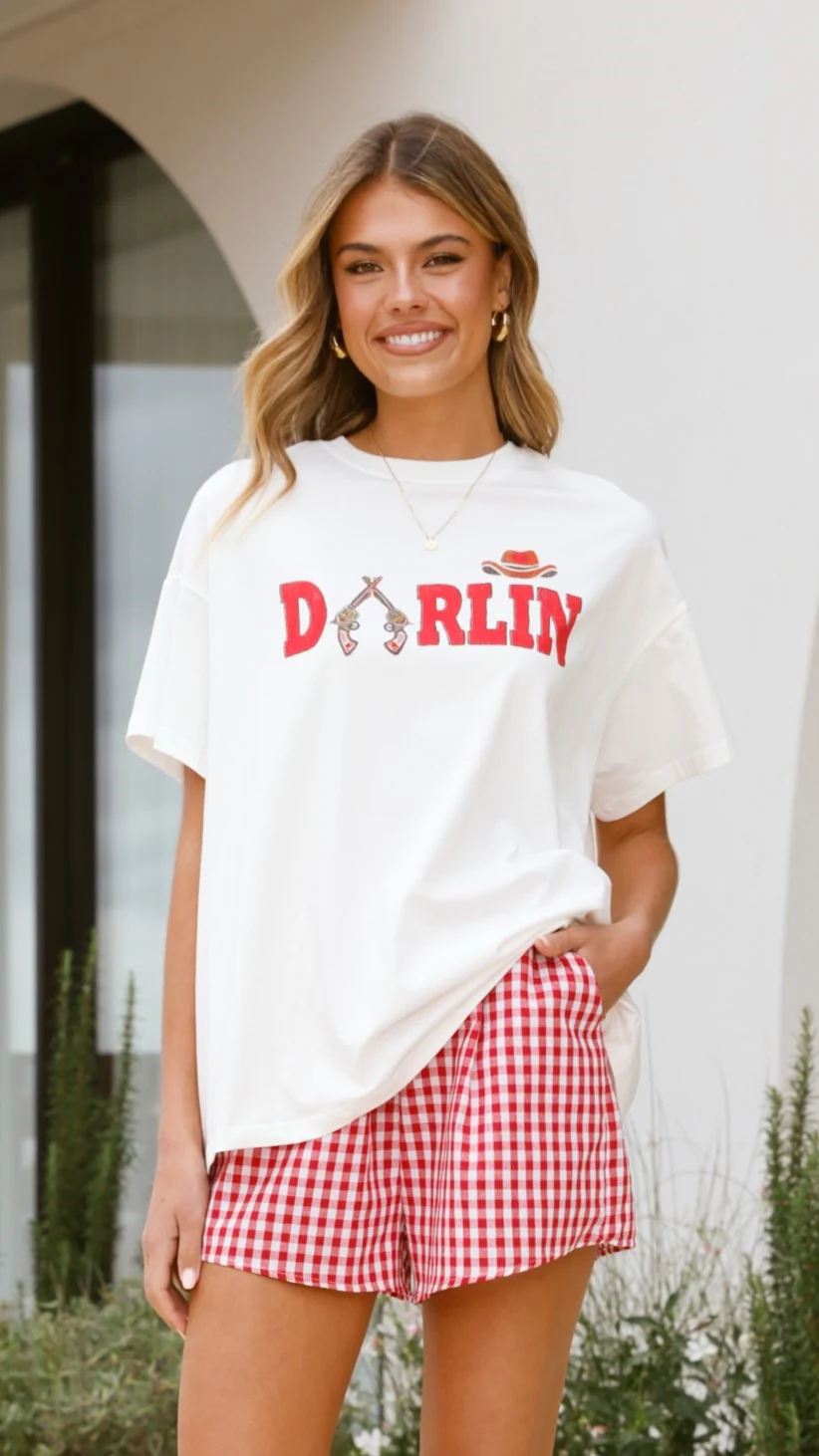 Darlin Top & Shorts Set - White/Red Gingham