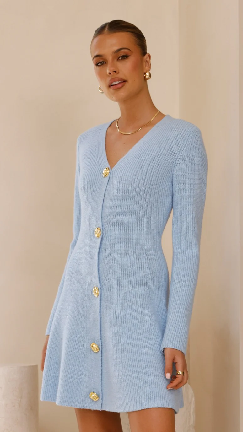 Catarina Long Sleeve Mini Dress - Blue