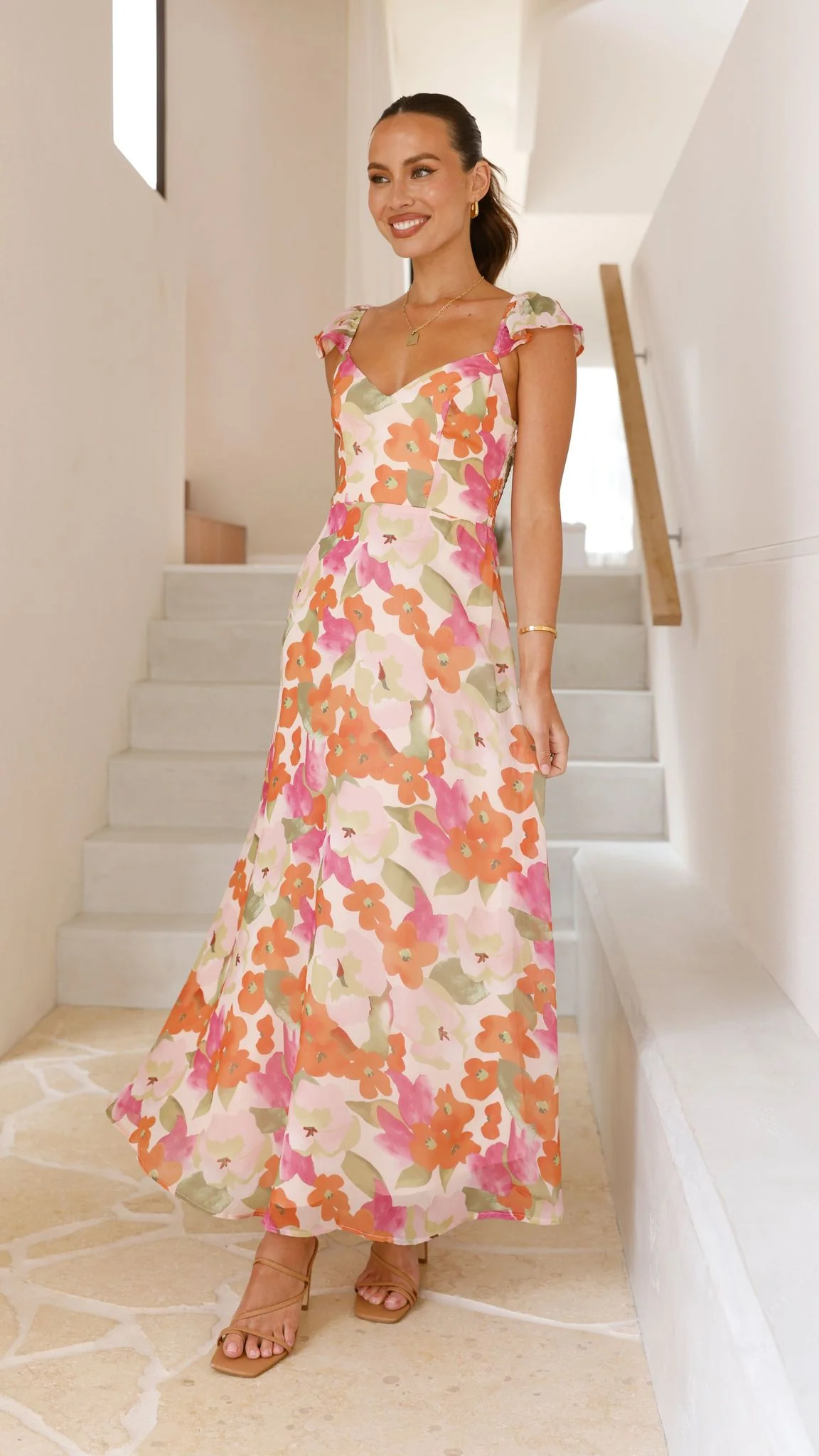 Calais Maxi Dress - Orange Floral