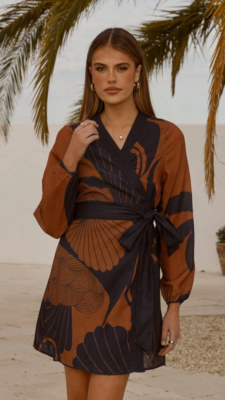 Cassidy Long Sleeve Mini Dress - Coco/Navy