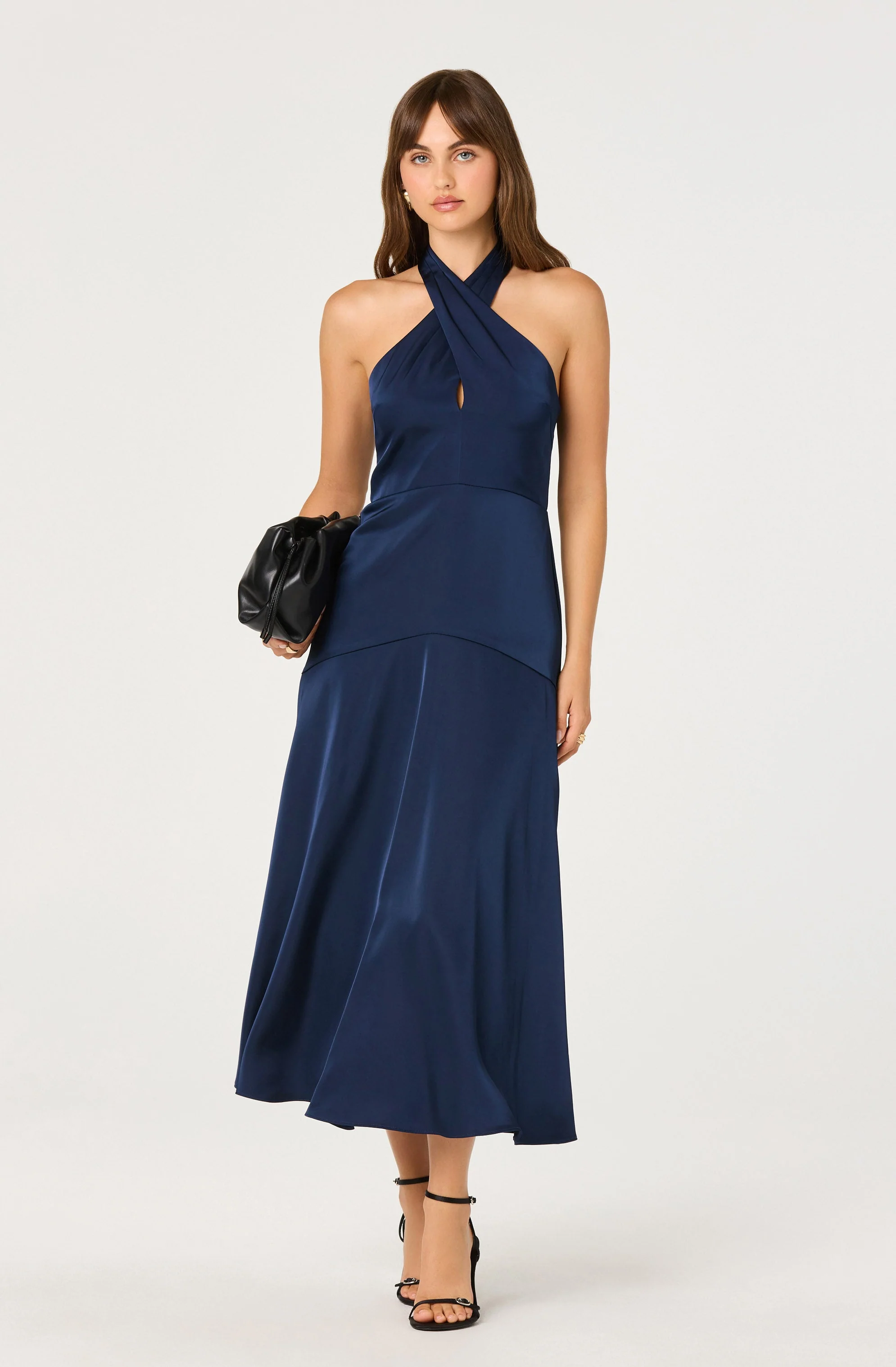 Satin Crossover Halter Midi Dress