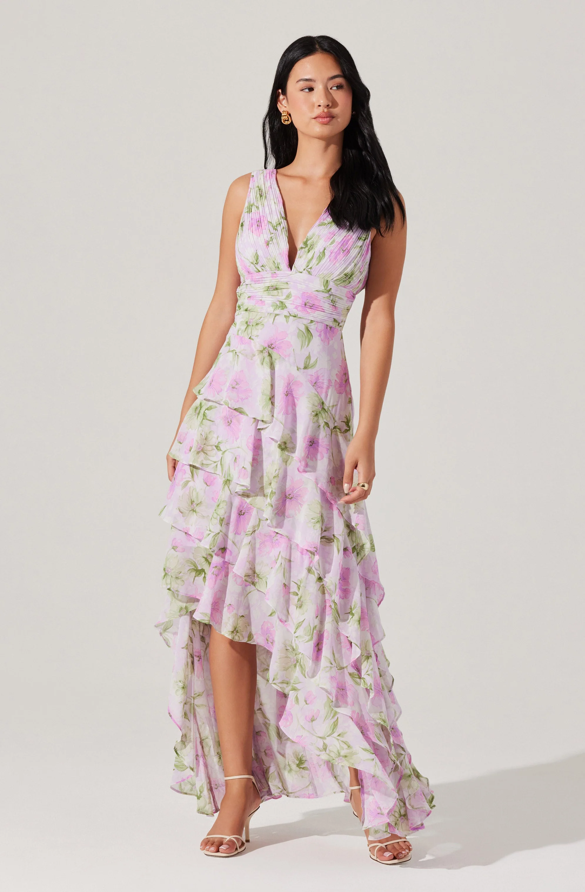 Cytherea Asymmetric Ruffle Midi Dress