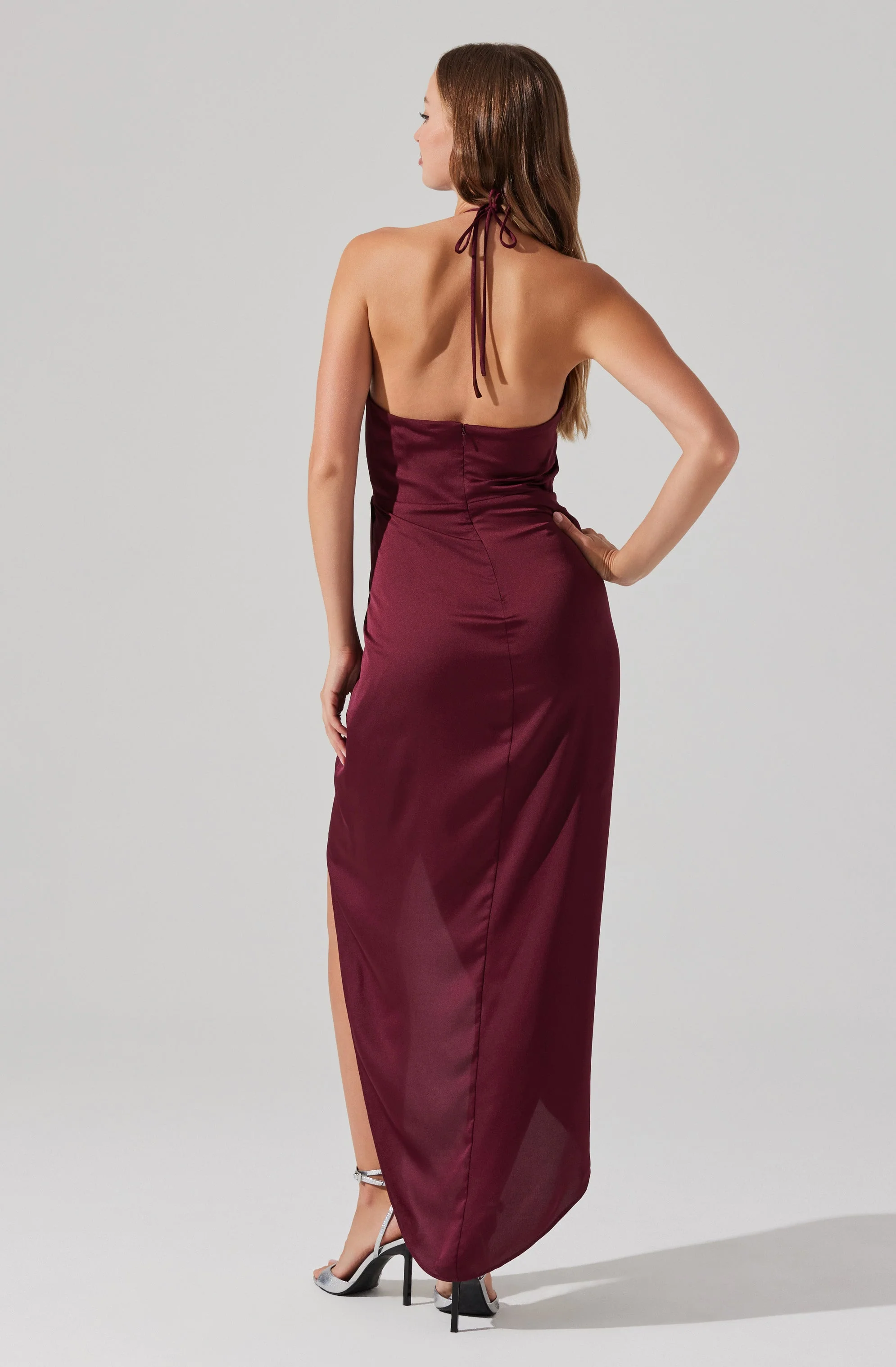 Flower Corsage Halter Midi Dress