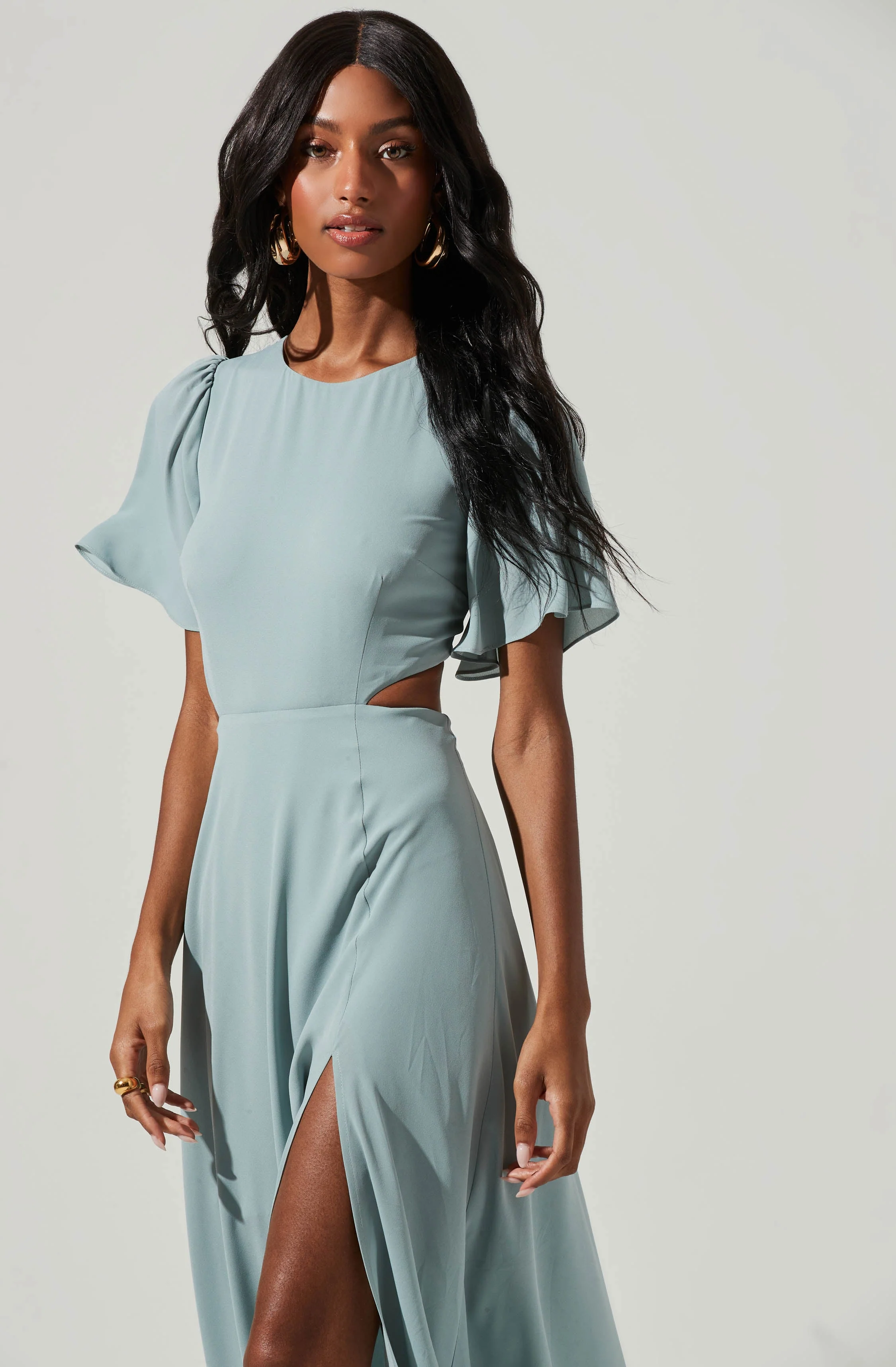 Katrina Flutter Sleeve Back Cutout Maxi Dress