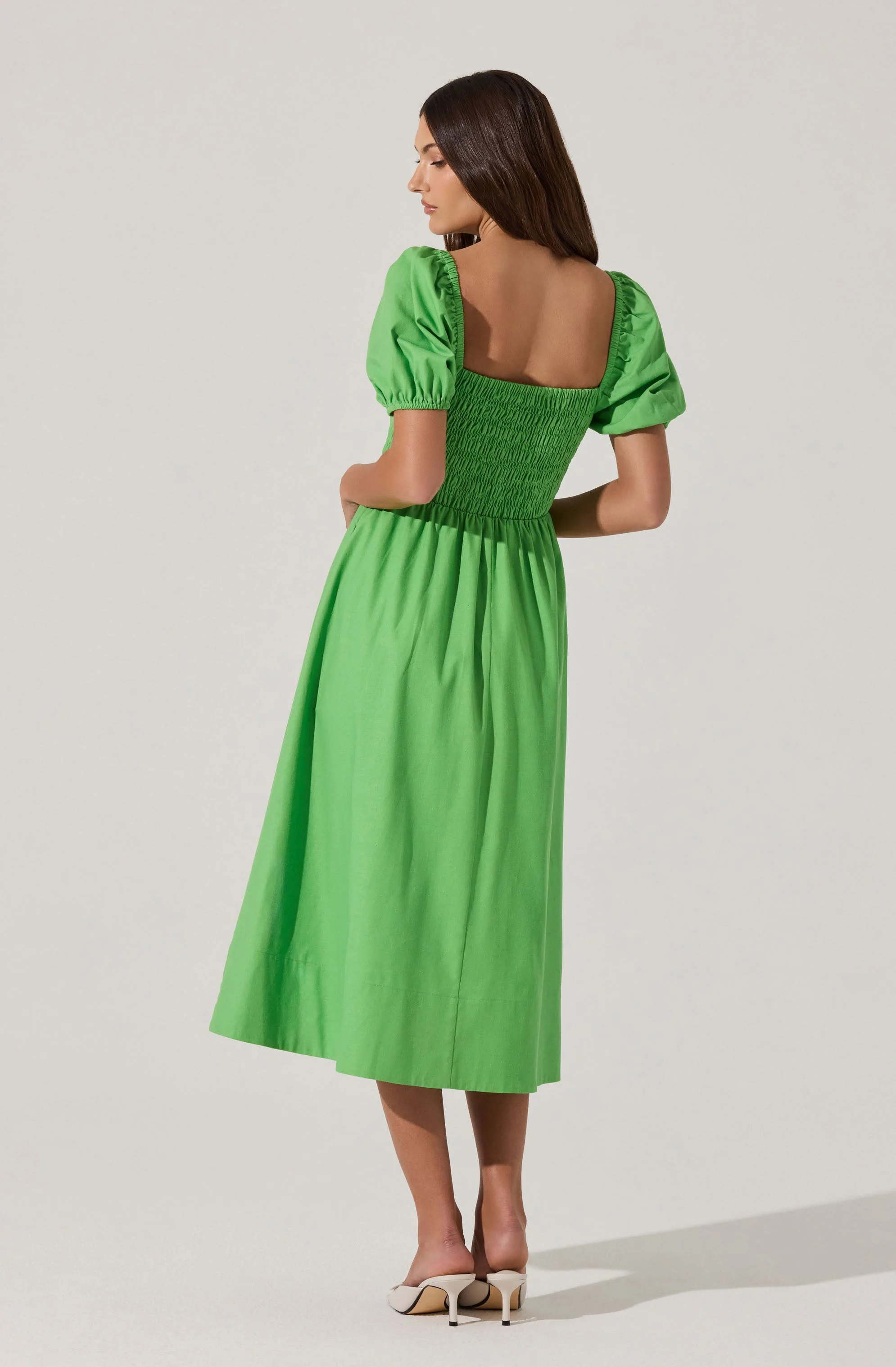 Smocked Bow Midi Dress