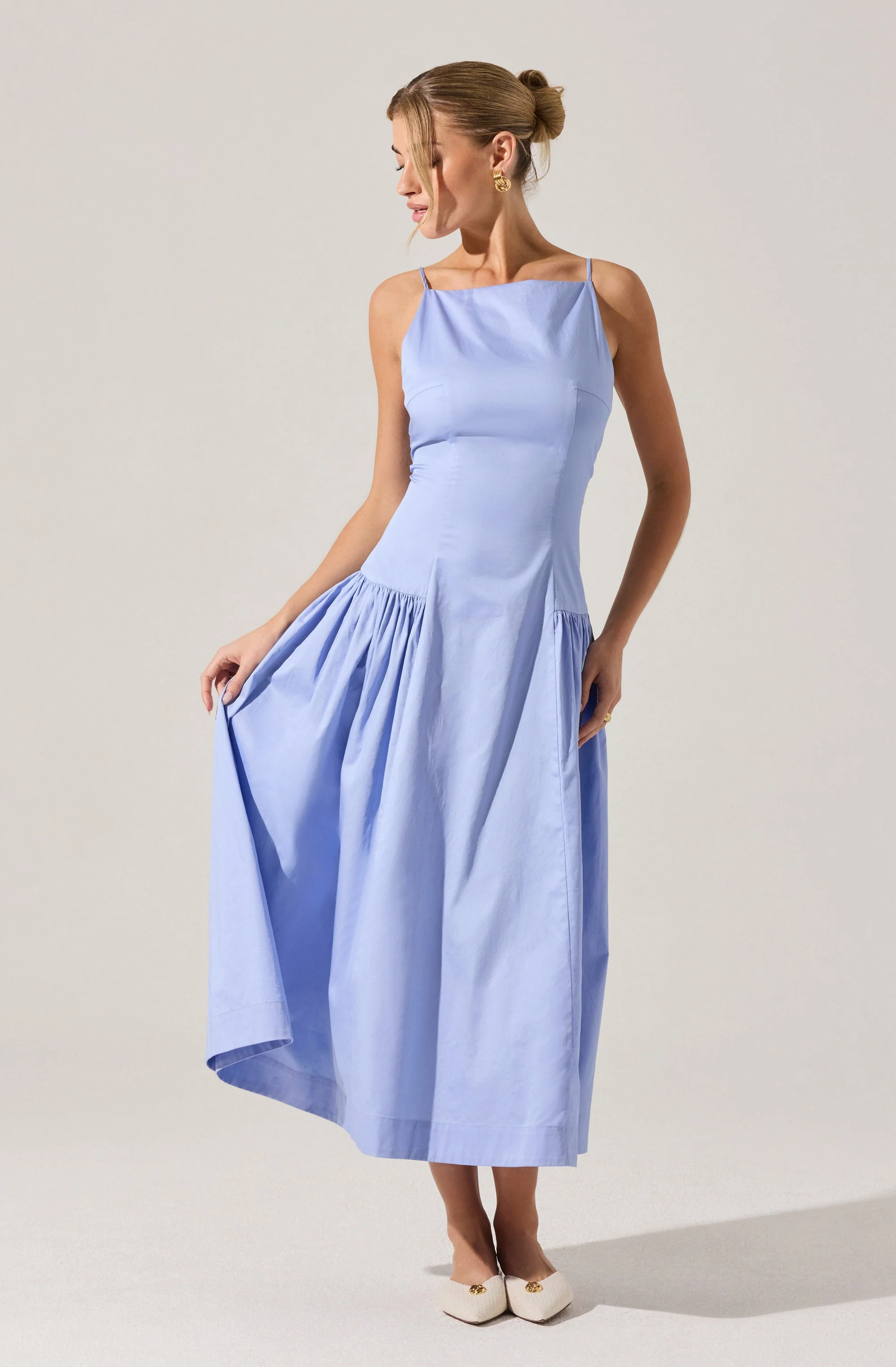 High Square Neck Midi Dress