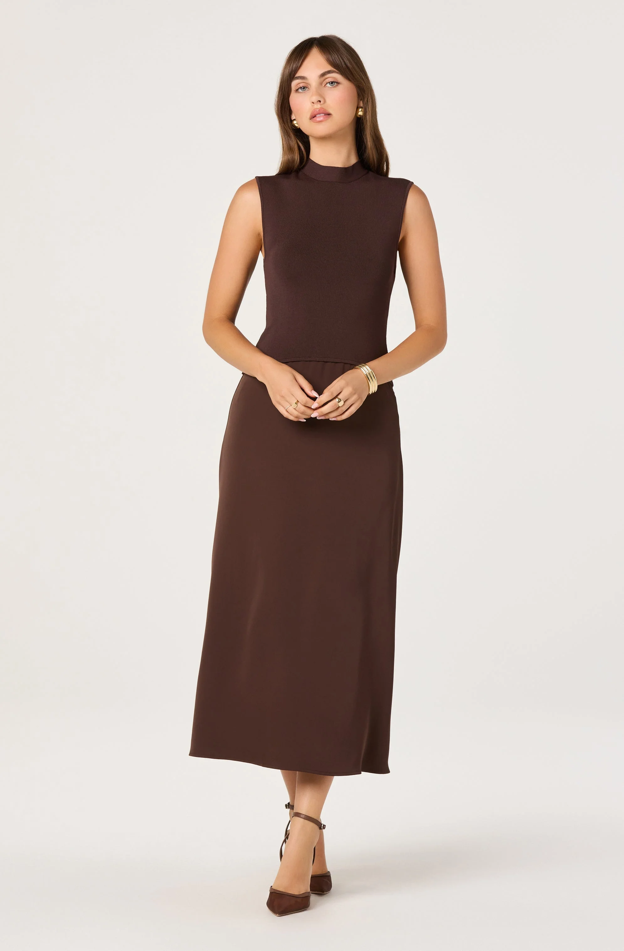 High Neck Tie-Back Midi Dress