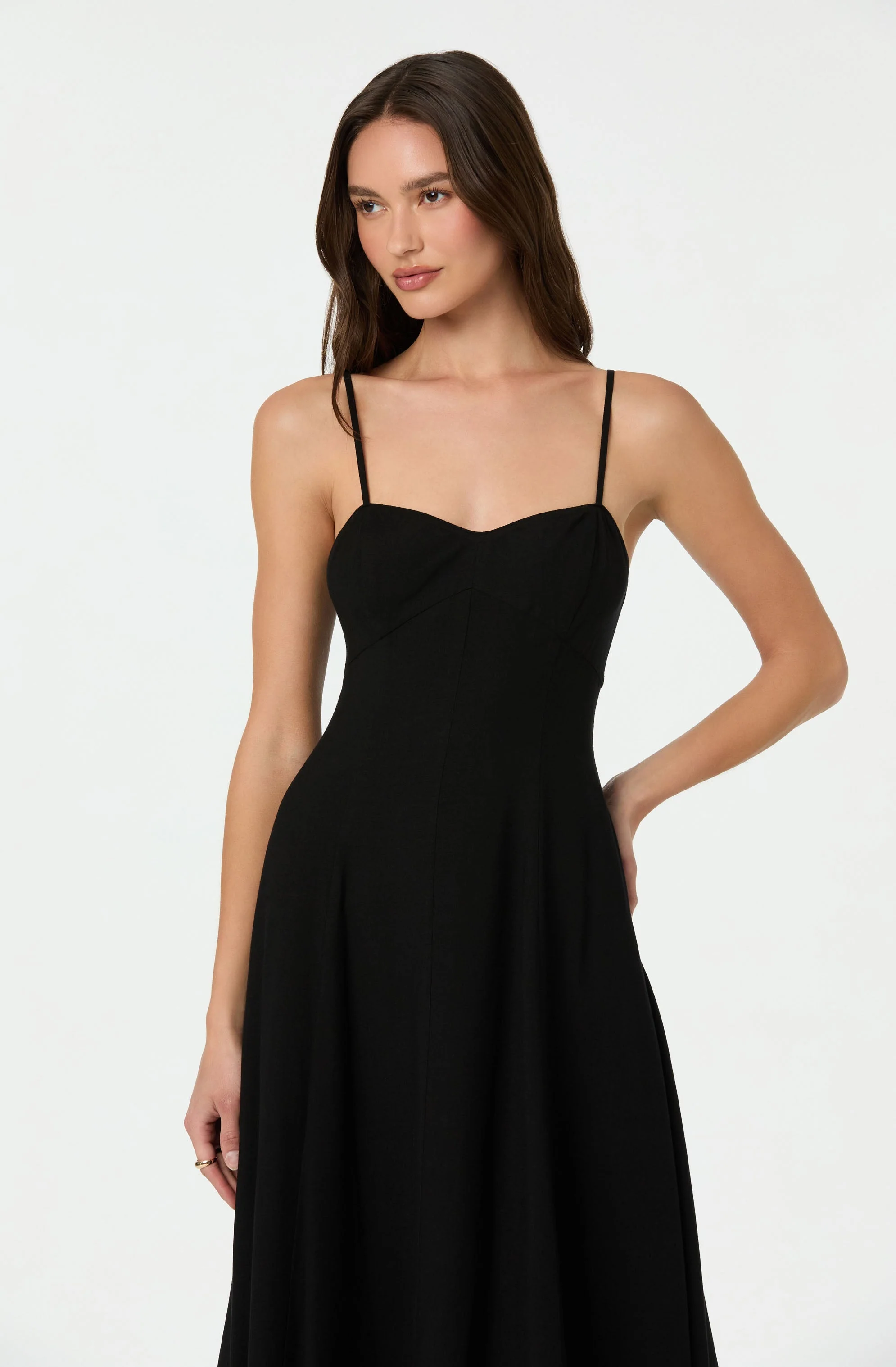 Linen-Blend A-Line Midi Dress