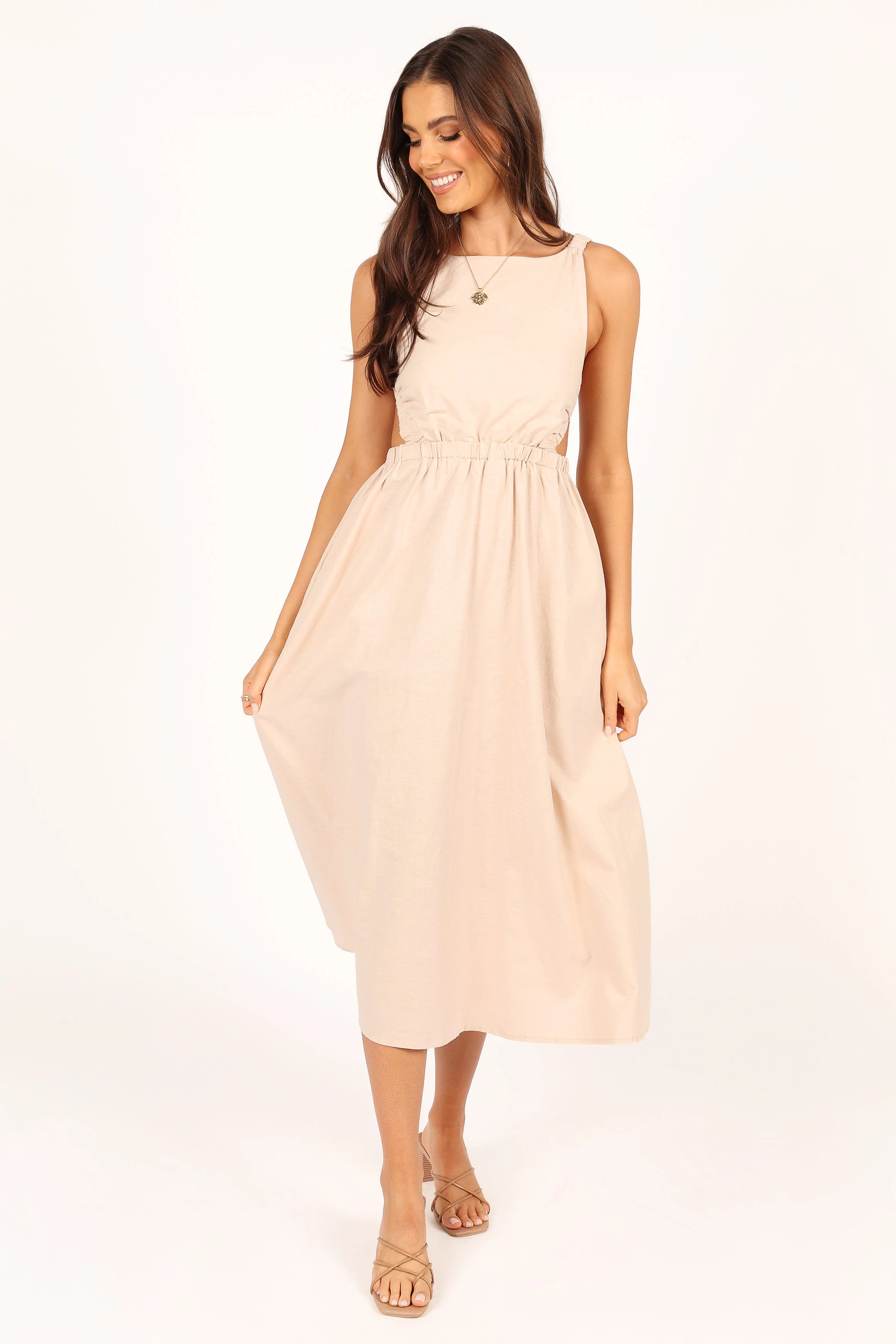 Aubrey Cutout Midi Dress - Beige