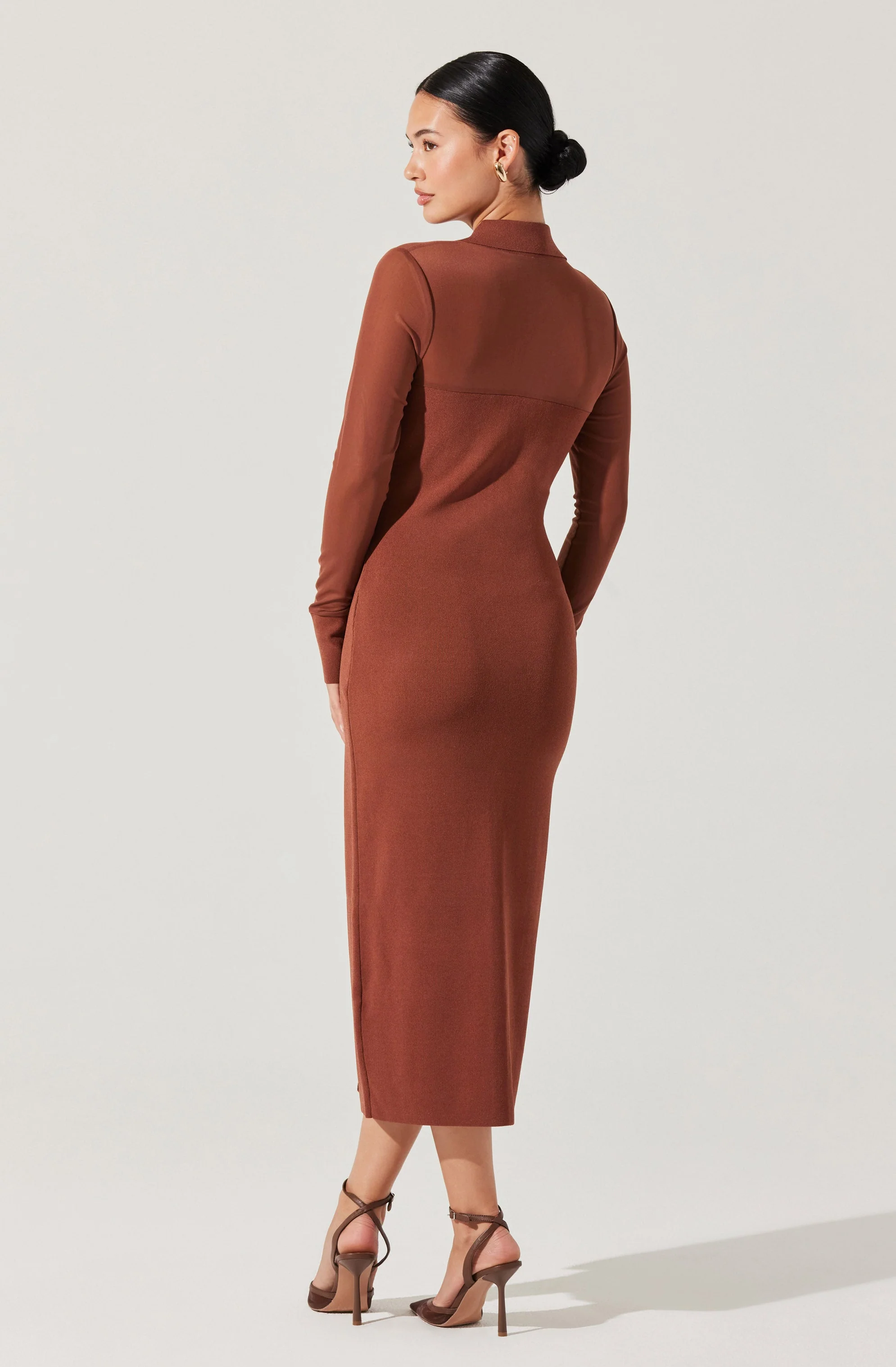 Contrast Mesh Collared Midi Dress