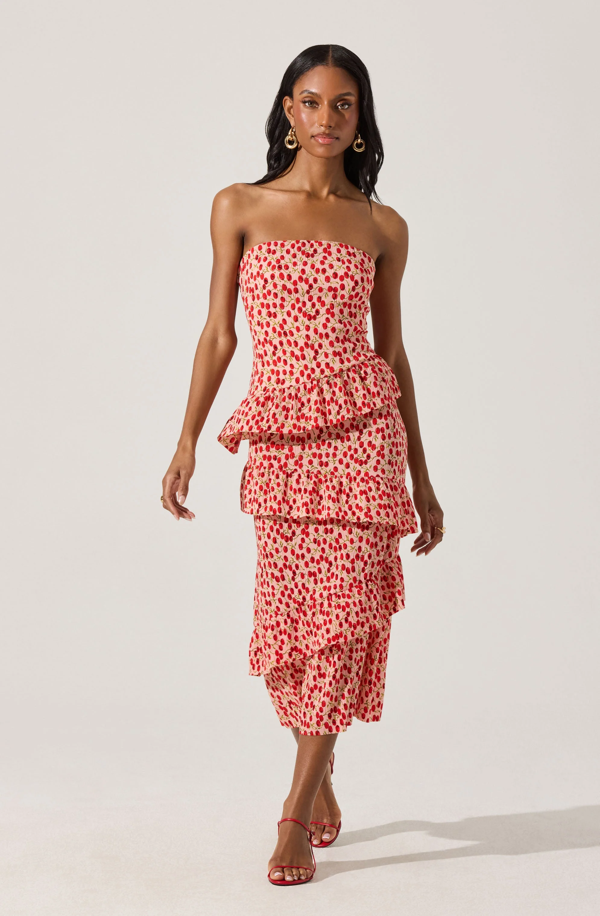 Asymmetrical Tiered Ruffle Midi Dress