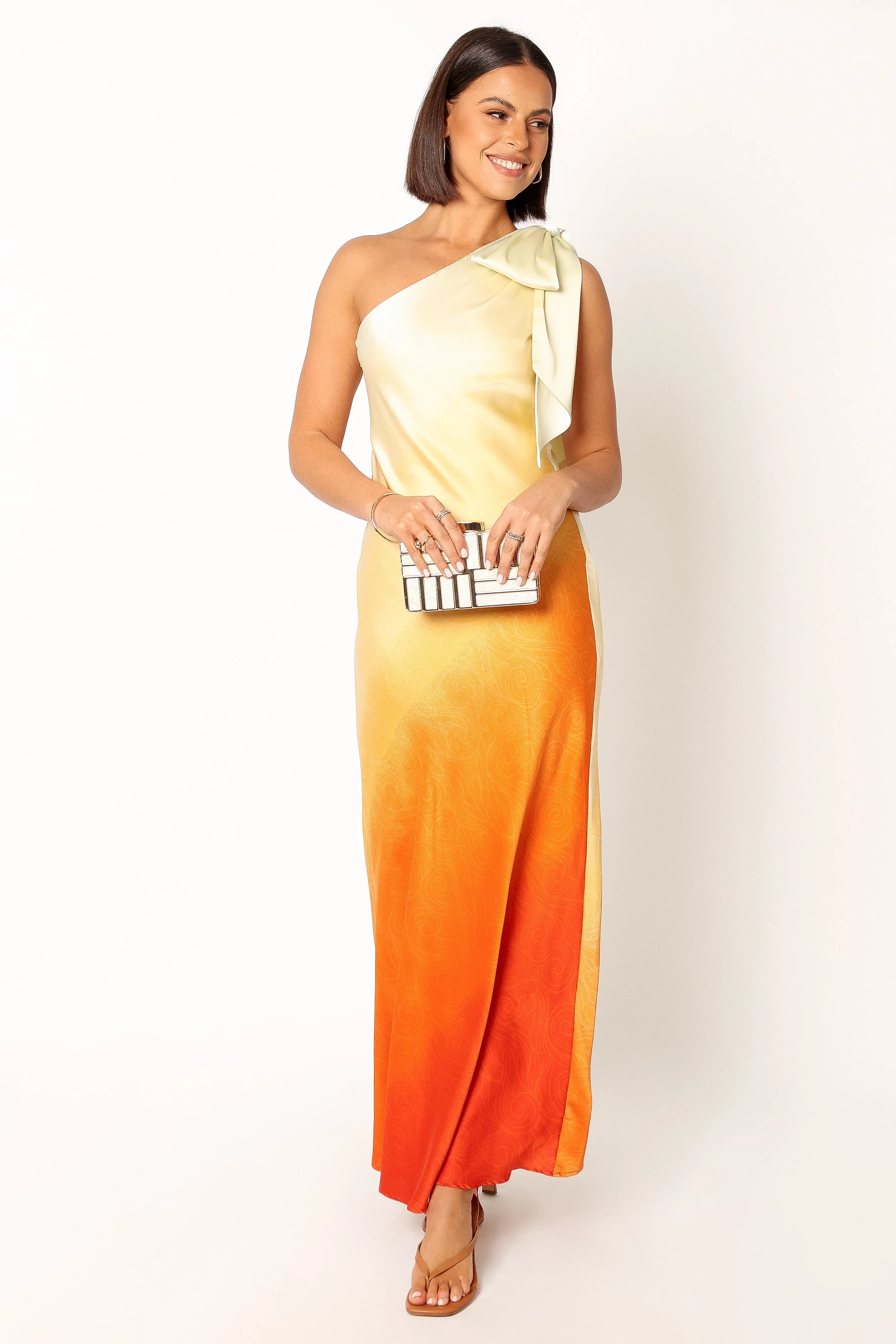 Glow One Shoulder Midi Dress - Sunset