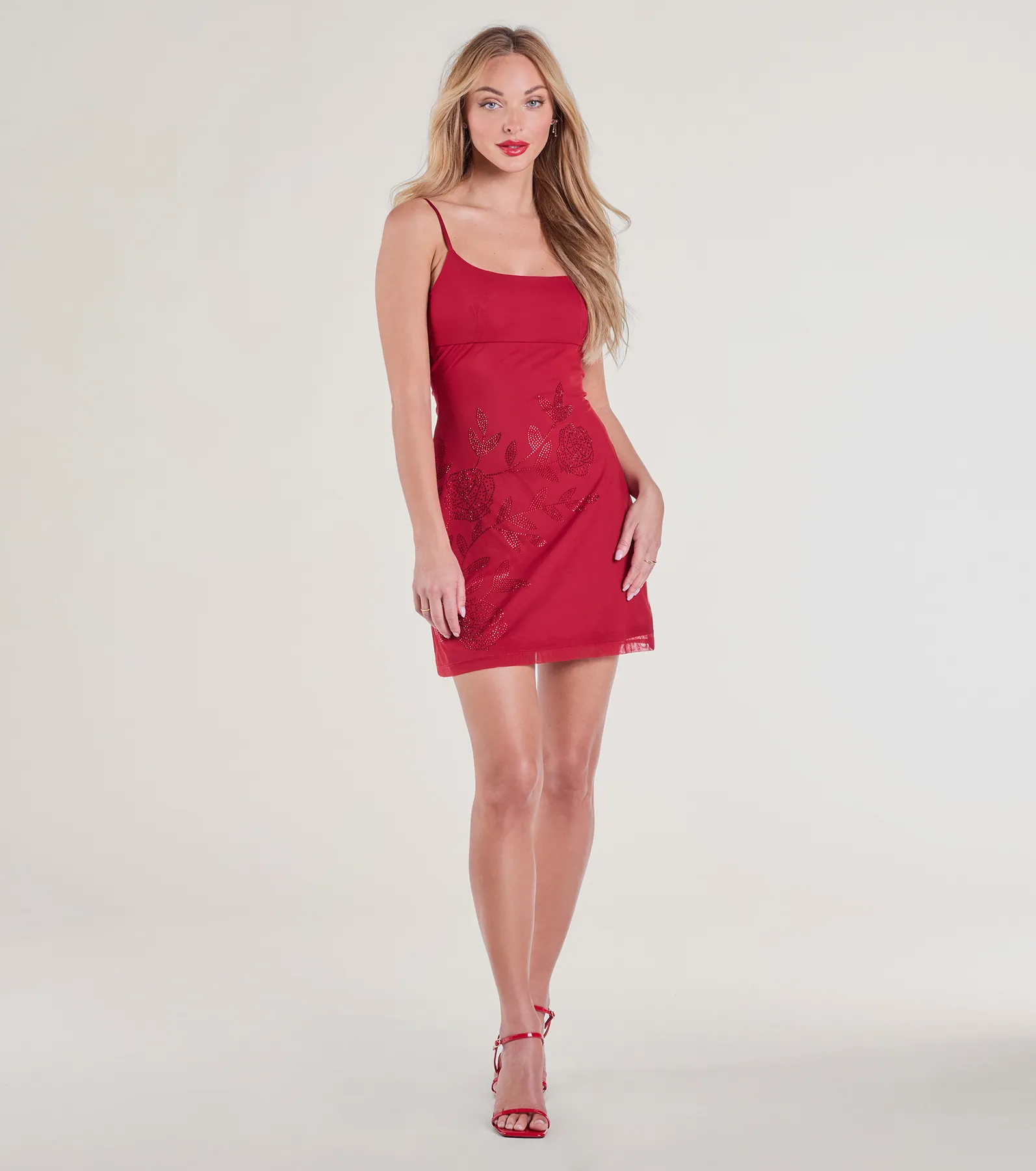 Bring The Romance Rhinestone Rose Mesh Mini Dress