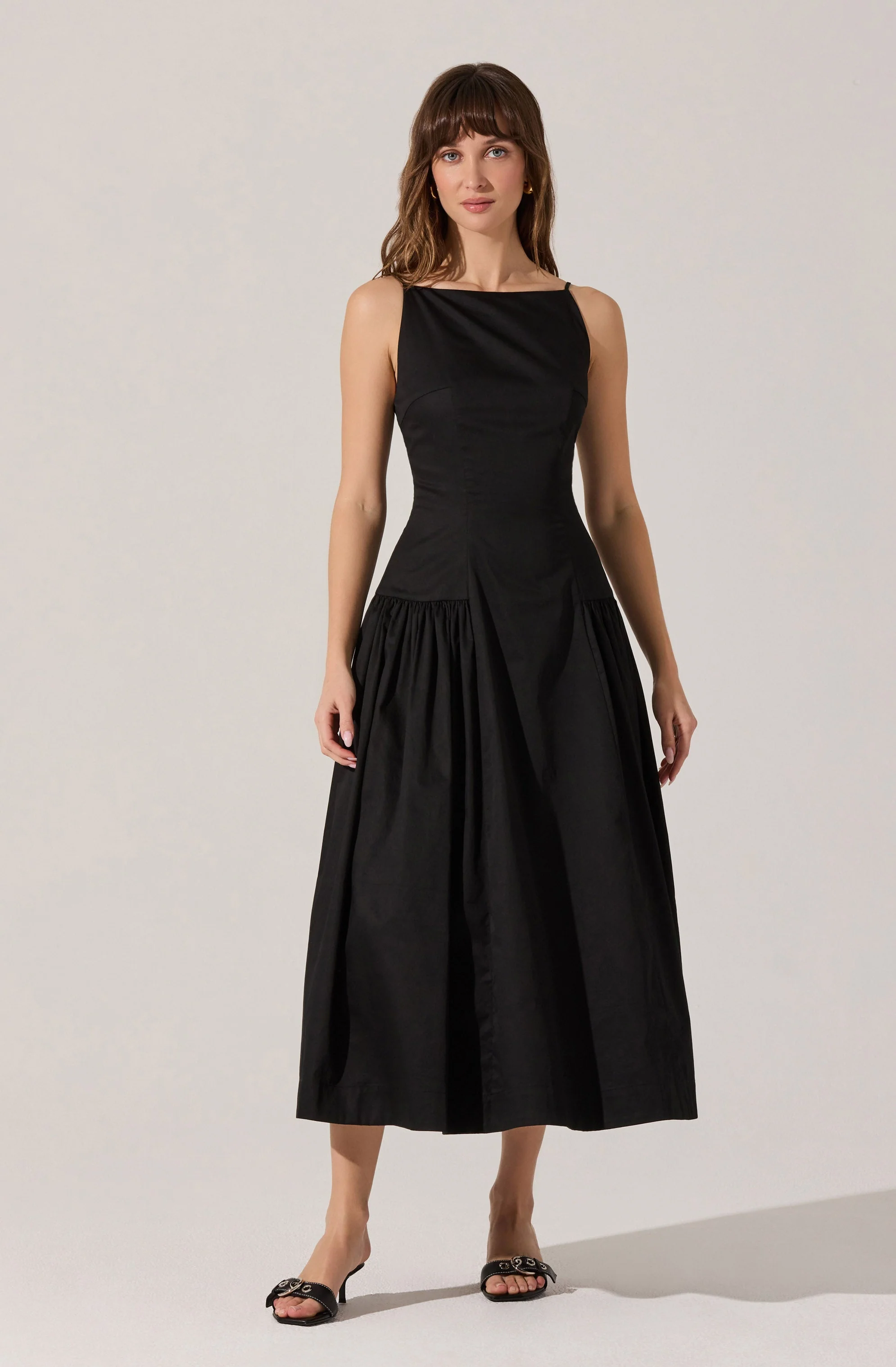 High Square Neck Midi Dress