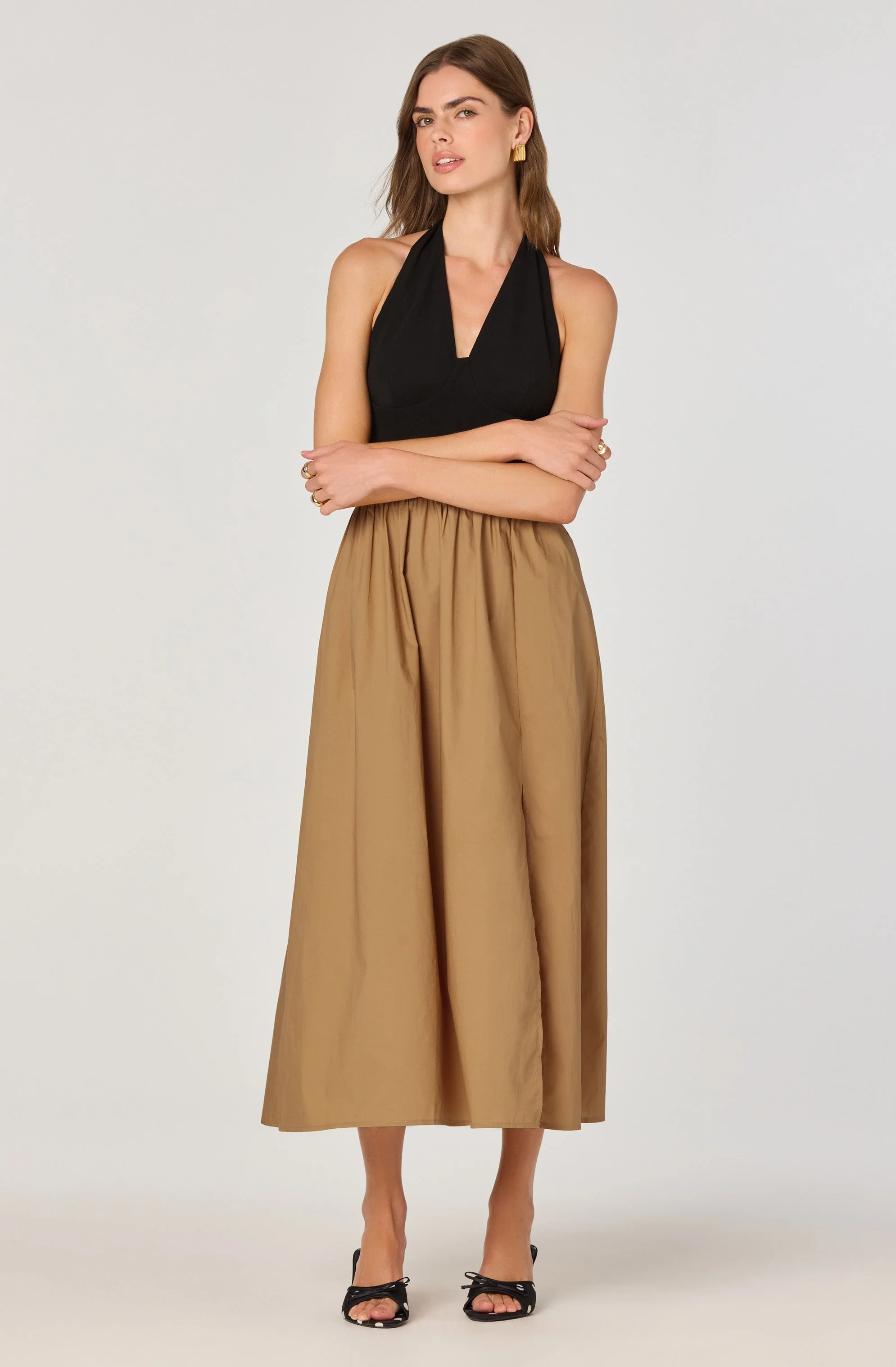 Mixed Media Halter Midi Dress