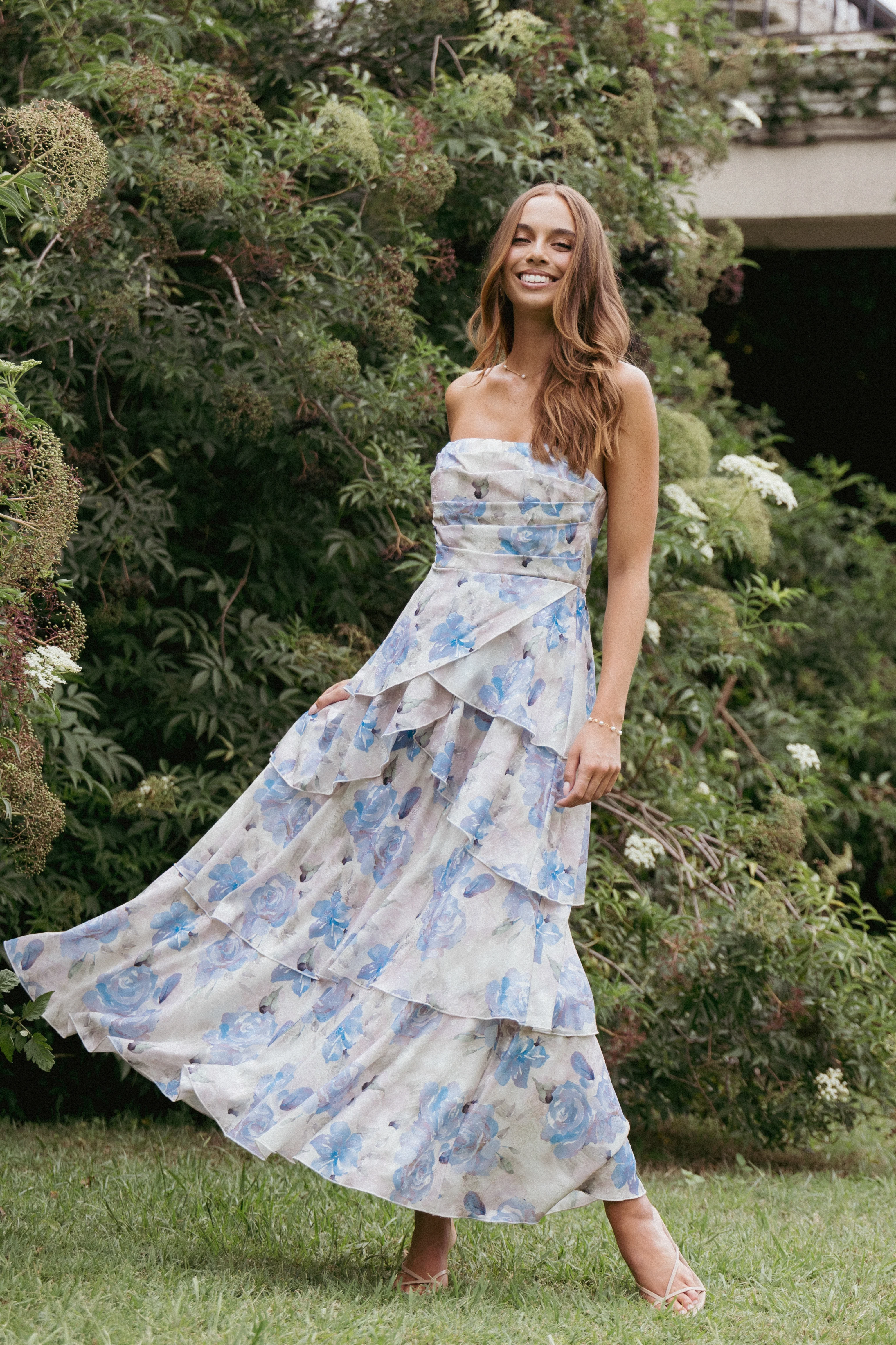Admira Strapless Maxi Dress - Blue Floral