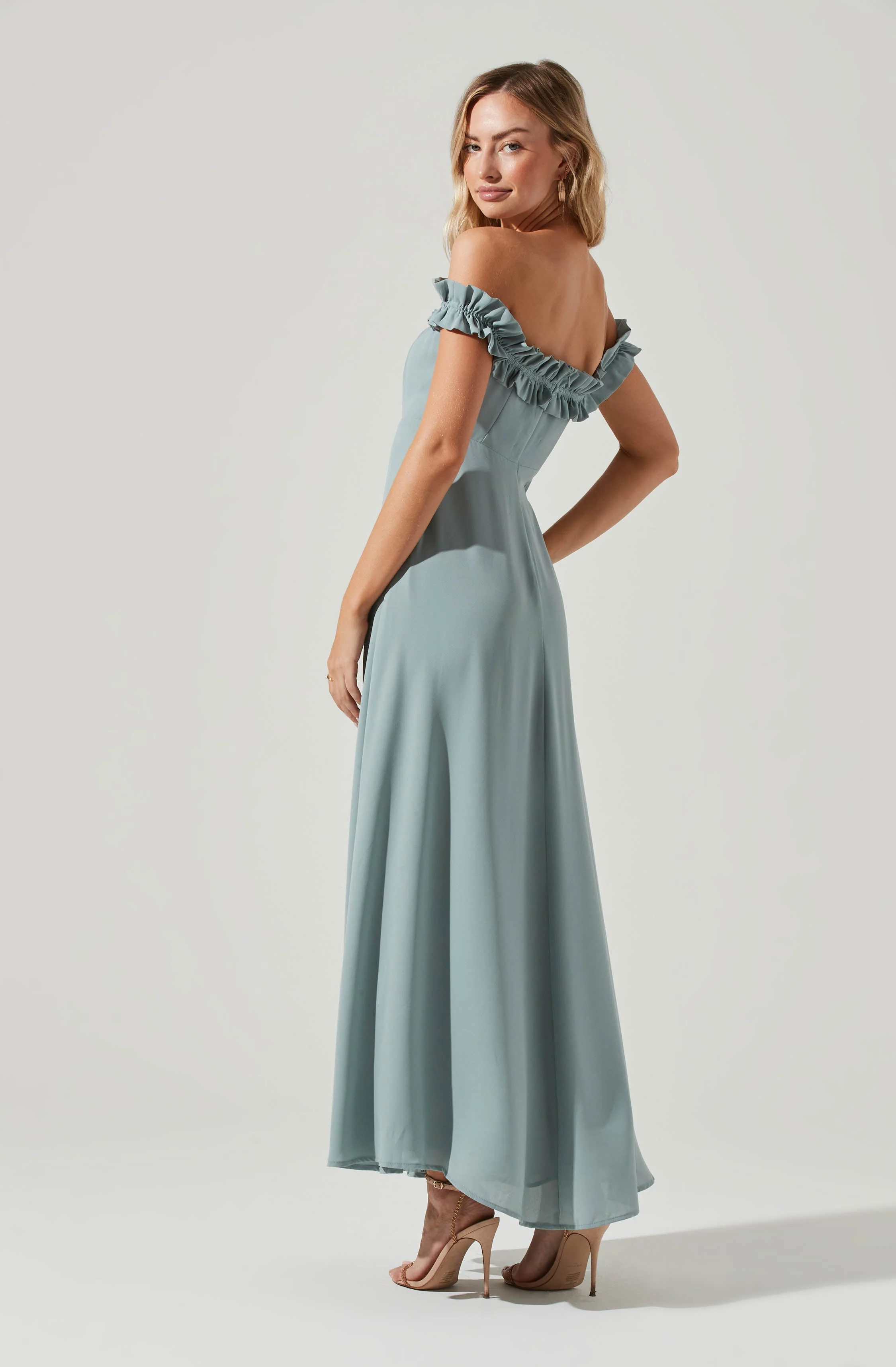 Venetia Off Shoulder Ruffle Trim Maxi Dress
