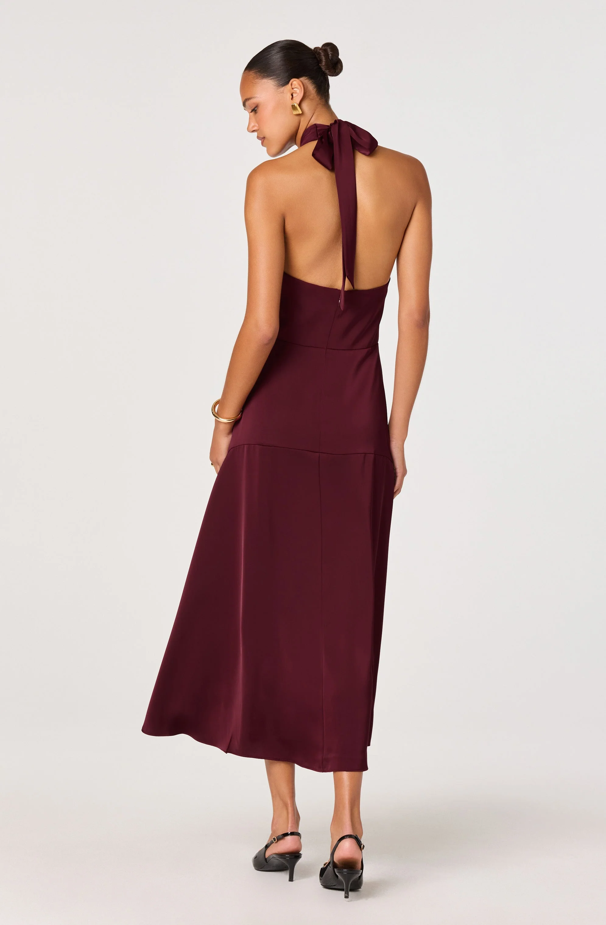 Satin Crossover Halter Midi Dress