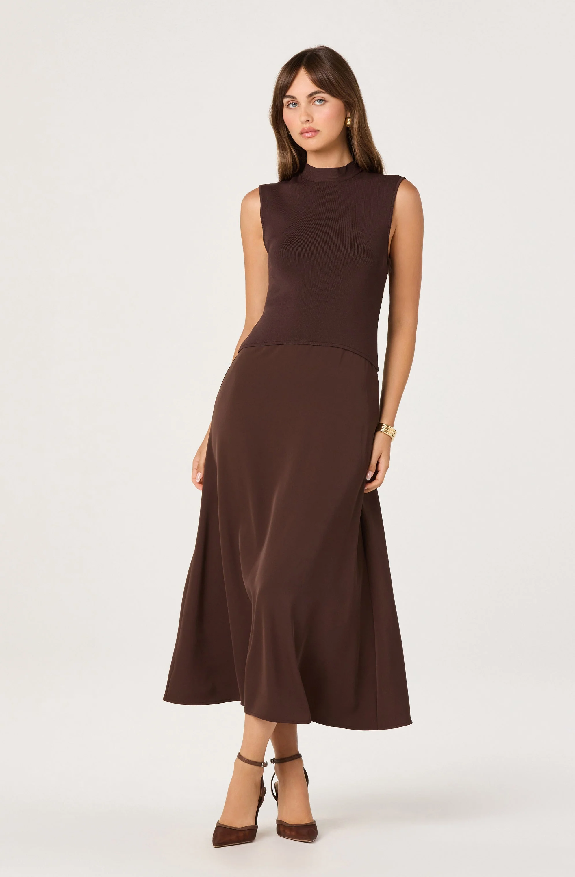 High Neck Tie-Back Midi Dress