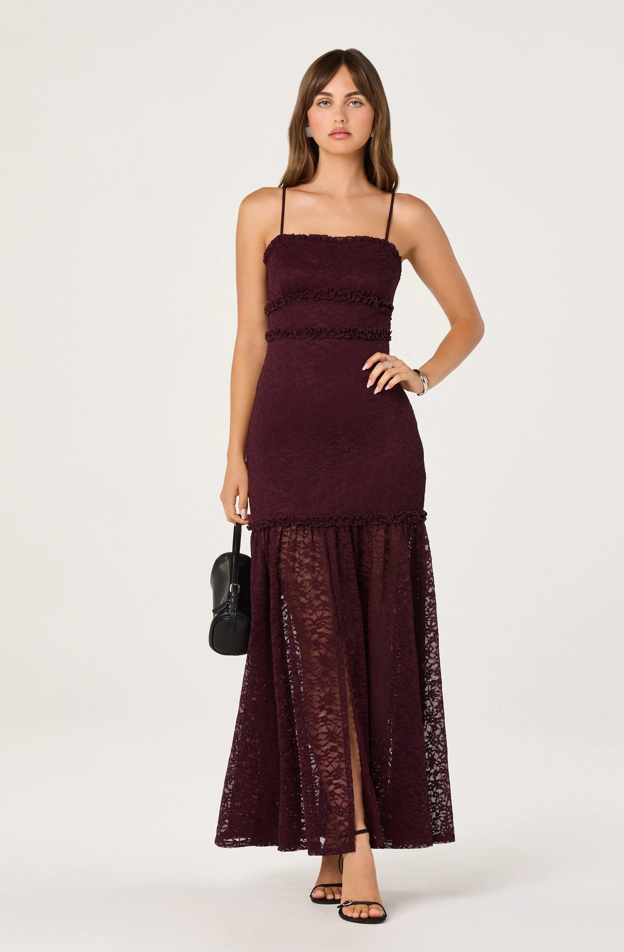 Ruffle Detail Lace Maxi Dress