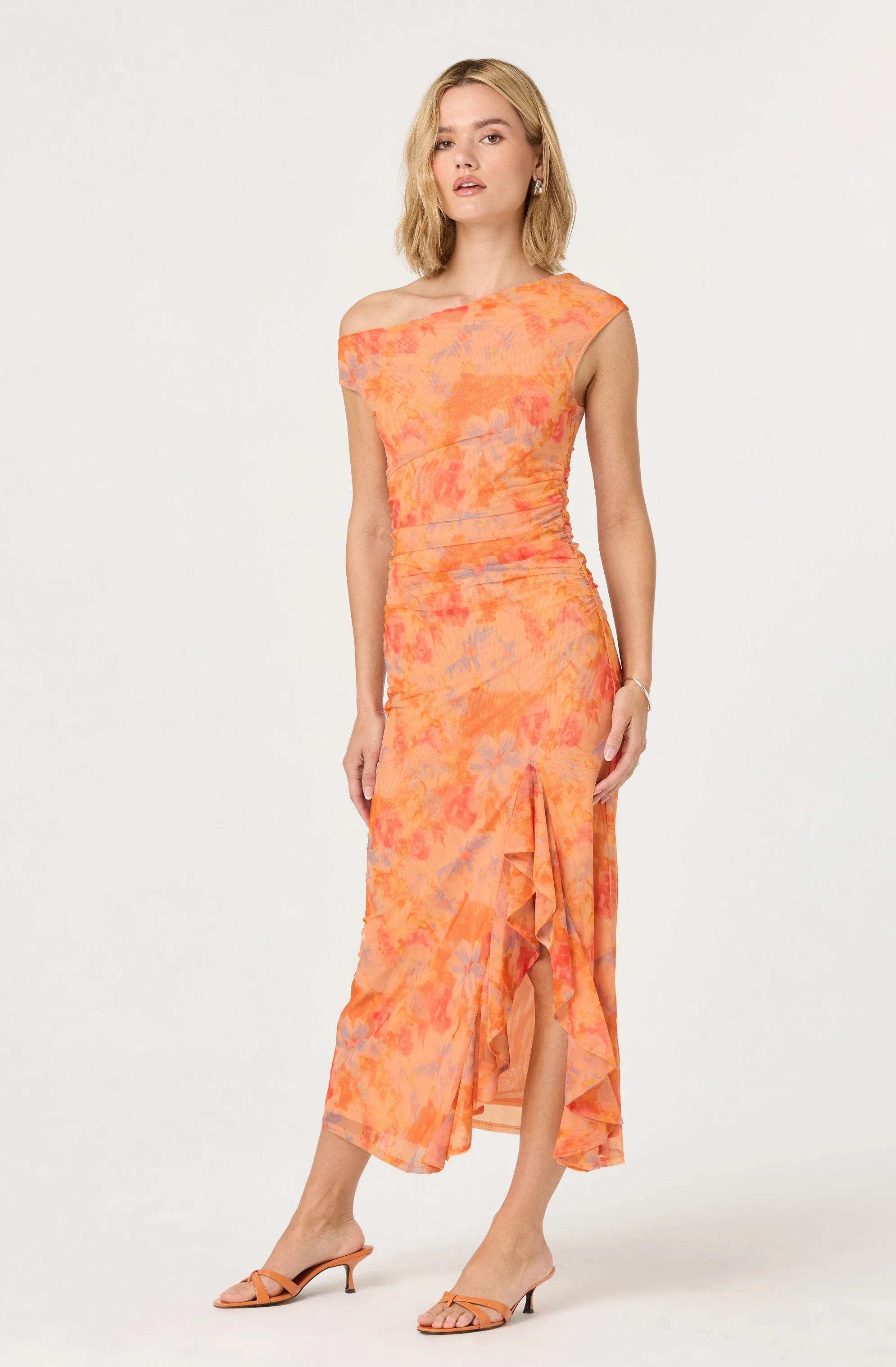 Off Shoulder Ruffle Midi Dress