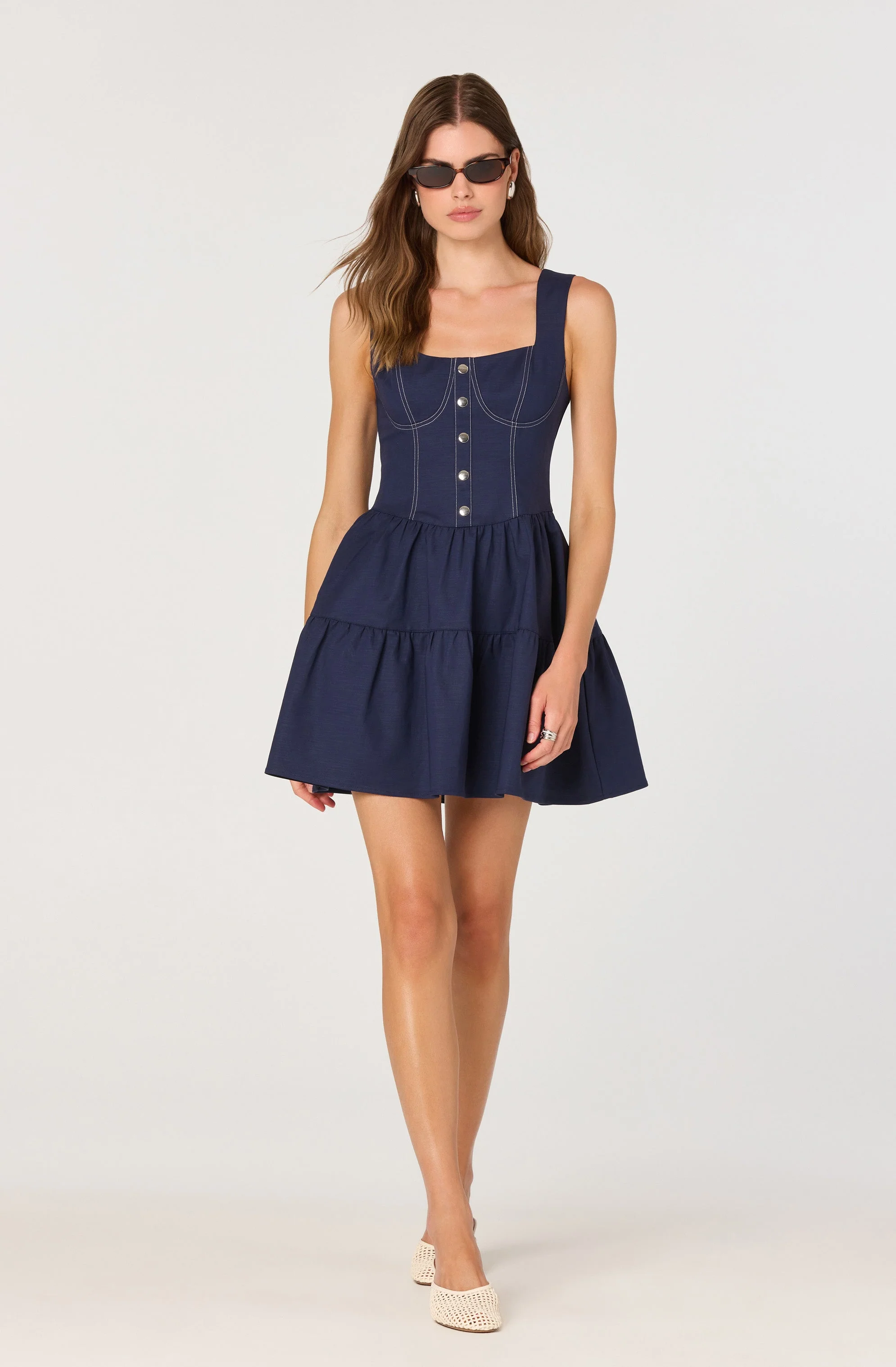 Tiered Stitch Detail Mini Dress