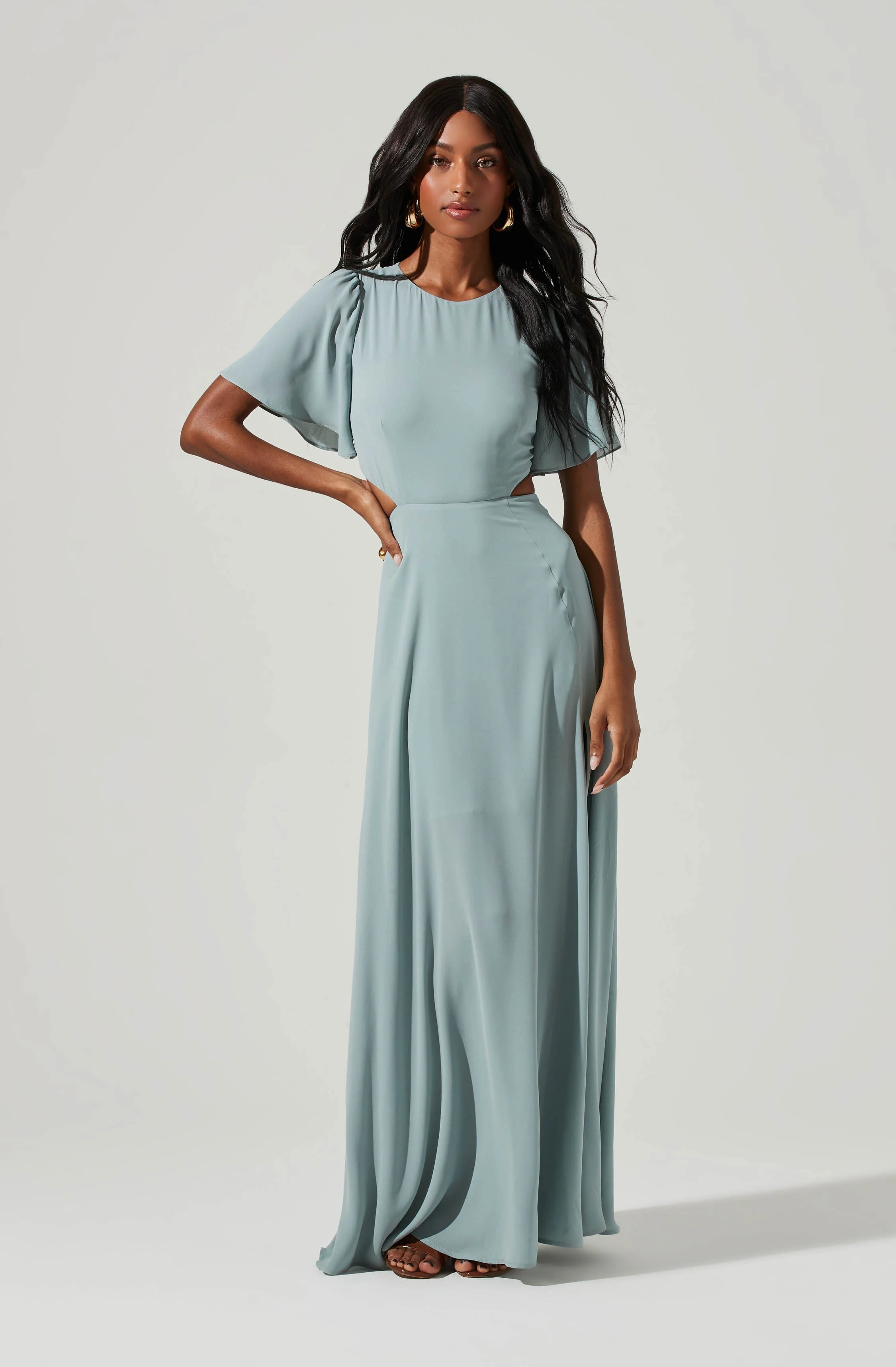 Katrina Flutter Sleeve Back Cutout Maxi Dress